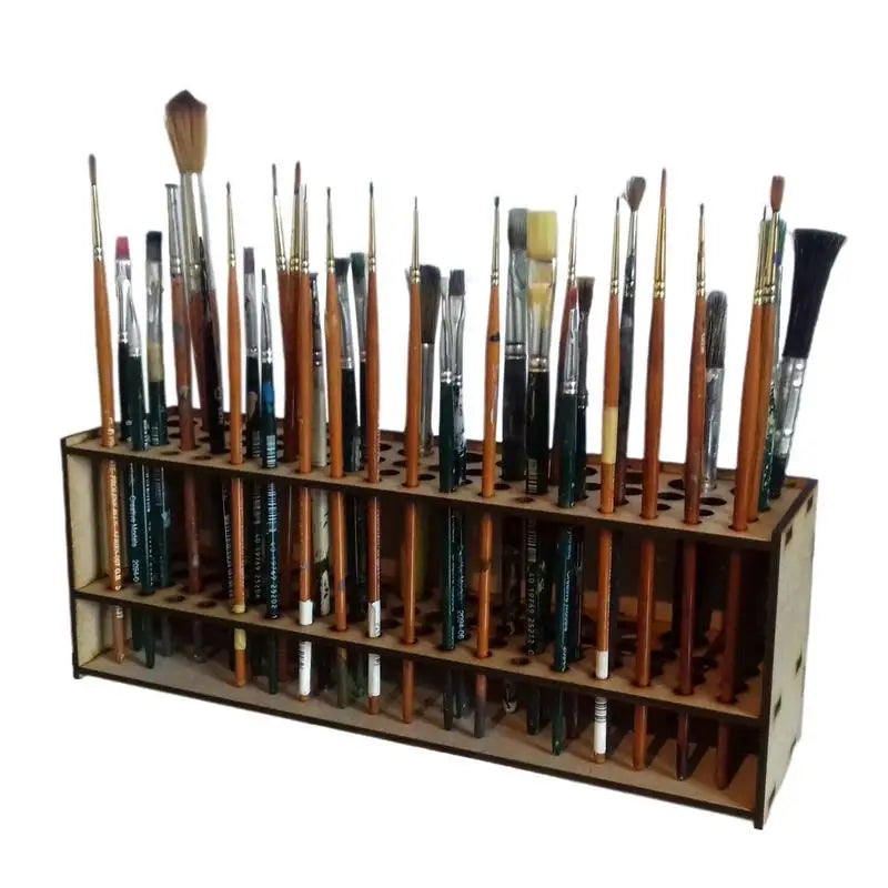 67Holes Paintbrush Holder Stand Wooden Paint Brush Stand Desk Organizer Wall Mounted Makeup Brush Shelf For Painting Supplies