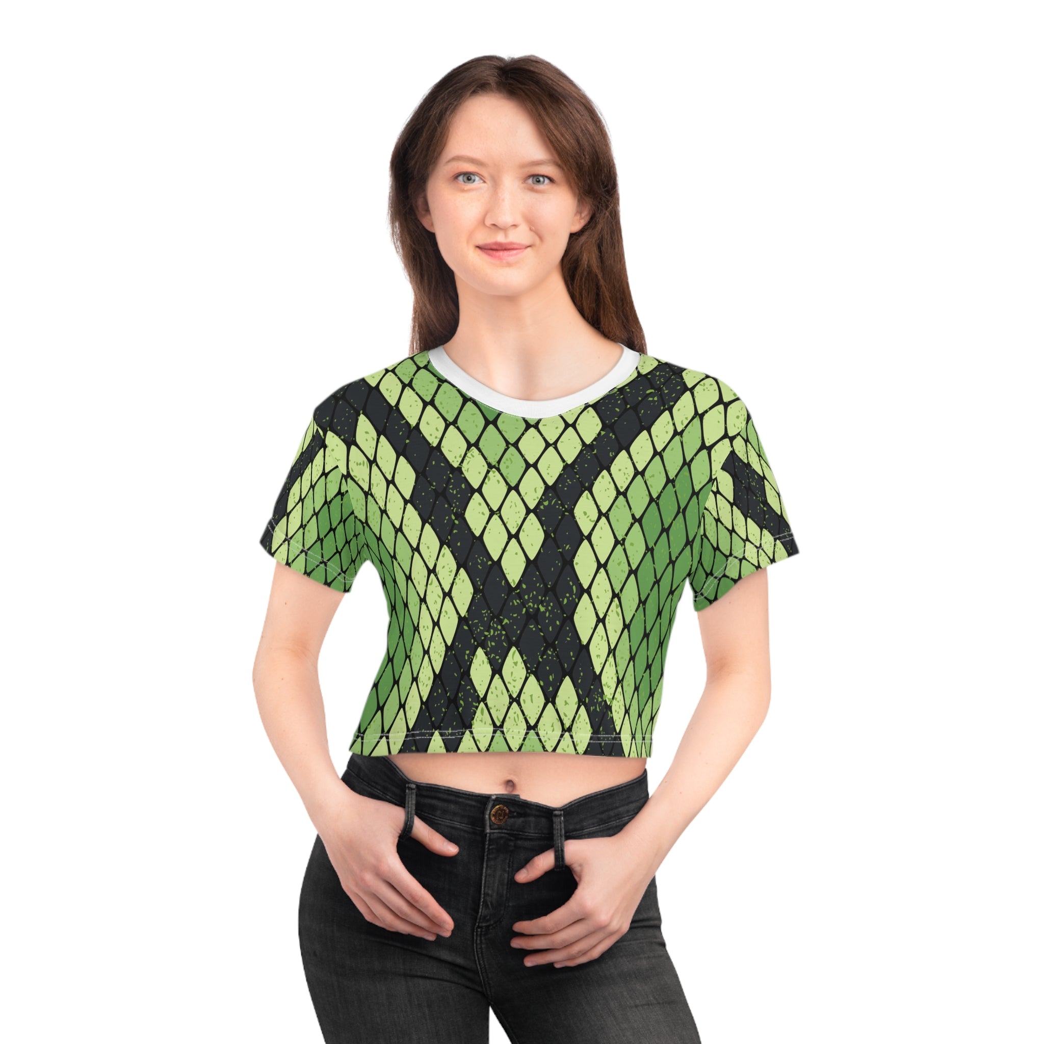 Snake Skin Green and Black Crop Tee (AOP), Artsulli - Art is Long, Life is Short, All Over Prints, , , , , , , 