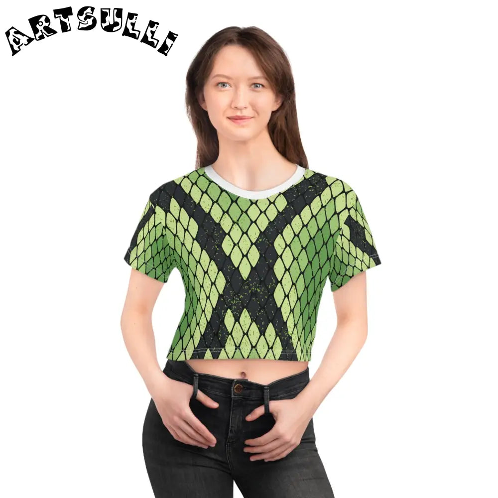 JAKKOUTTHEBXX Snake Skin Green and Black Crop Tee (AOP)