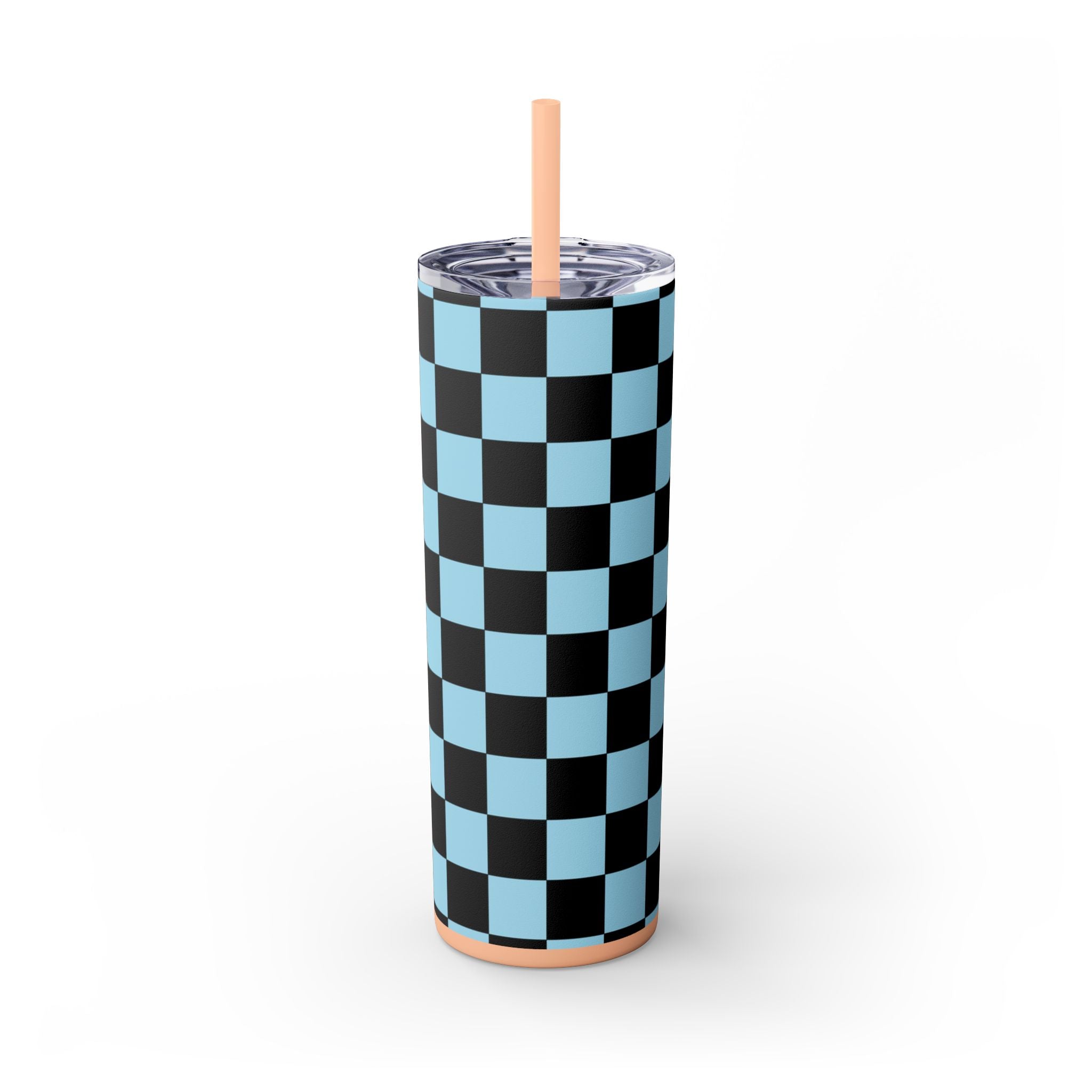 Checkerboard Black and Blue Skinny Tumbler with Straw, 20oz, Artsulli - Art is Long, Life is Short, Mug, Finish, Matte, Color, Blush, Size, 20oz, 19797603520108500081