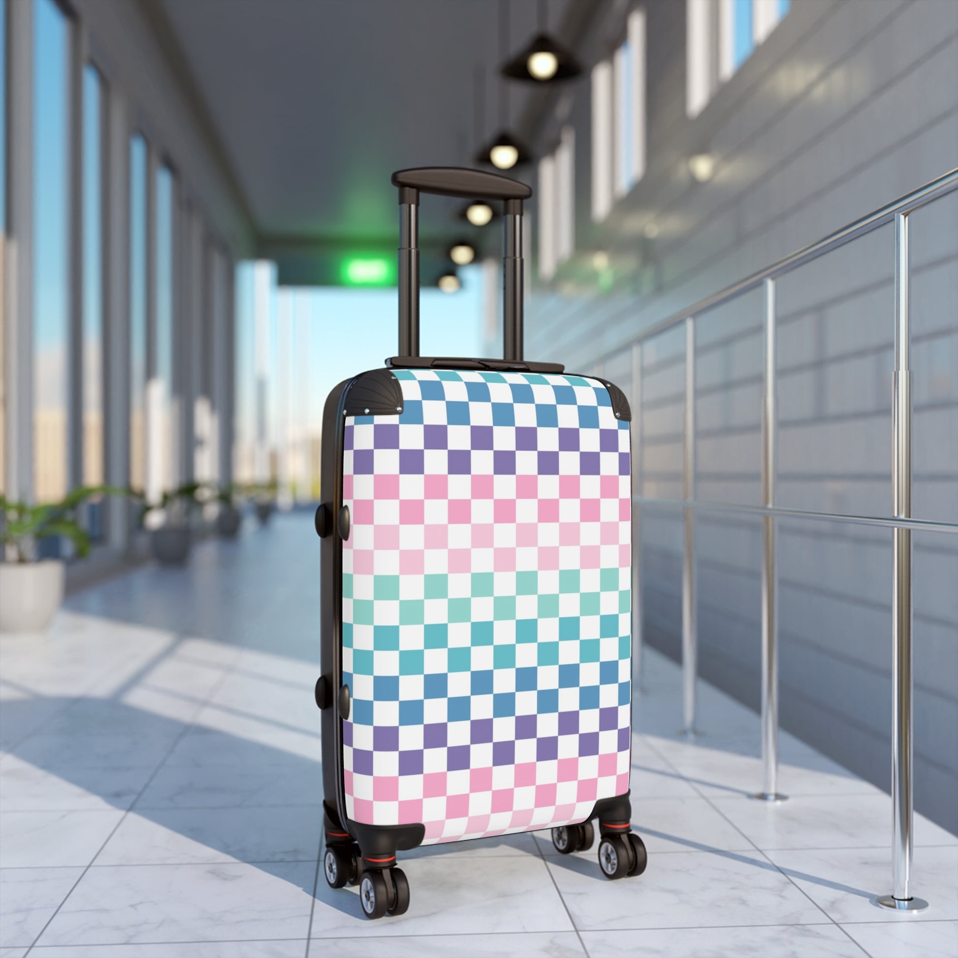 Vaporwave Rainbow  Checkerboard Multi-Color Suitcase, Artsulli - Art is Long, Life is Short, Bags, , , , , , , 