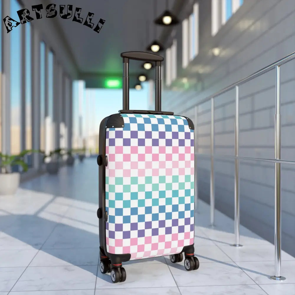JAKKOUTTHEBXX Vaporwave Rainbow Checkerboard Multi-Color Suitcase