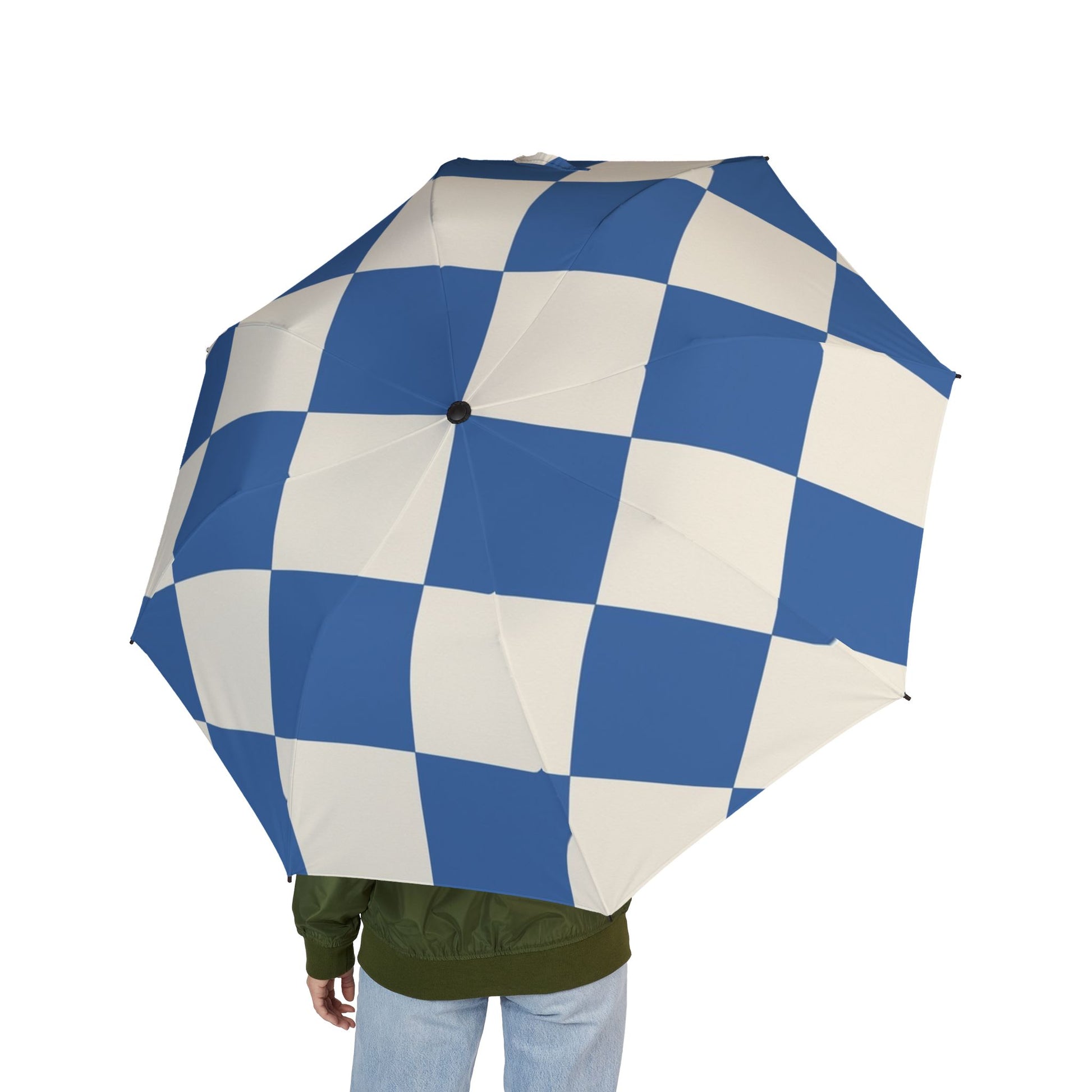 Checkerboard Blue Semi-Automatic Foldable Umbrella, Artsulli - Art is Long, Life is Short, Accessories, , , , , , , 