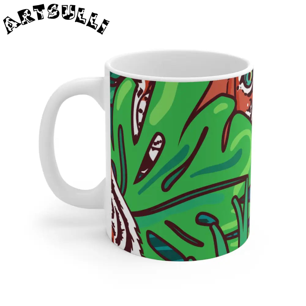 JAKKOUTTHEBXX Tropical Jungle Tigers Blue and Green Mug 11oz
