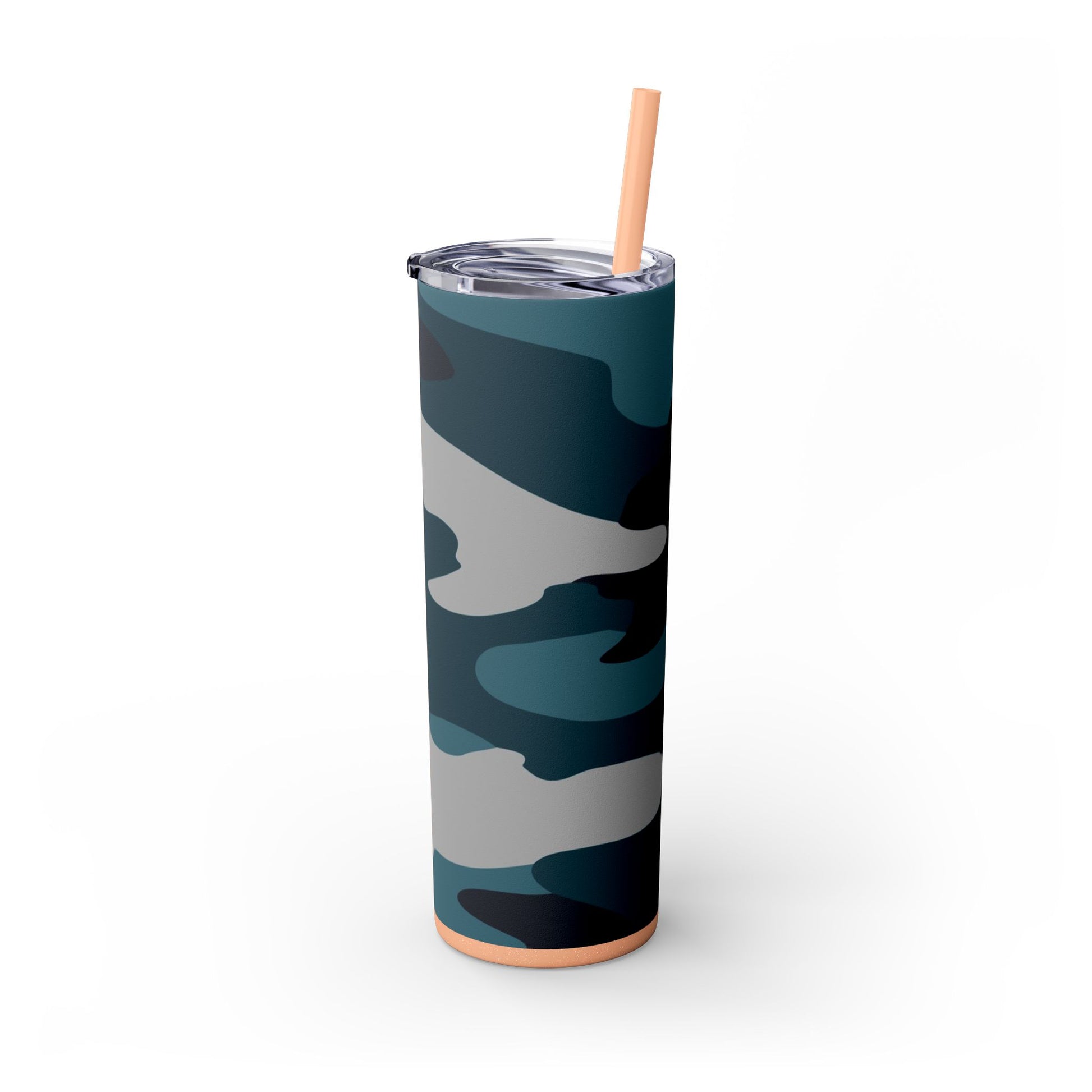 Blue Camouflage Skinny Tumbler with Straw, 20oz, Artsulli - Art is Long, Life is Short, Mug, , , , , , , 