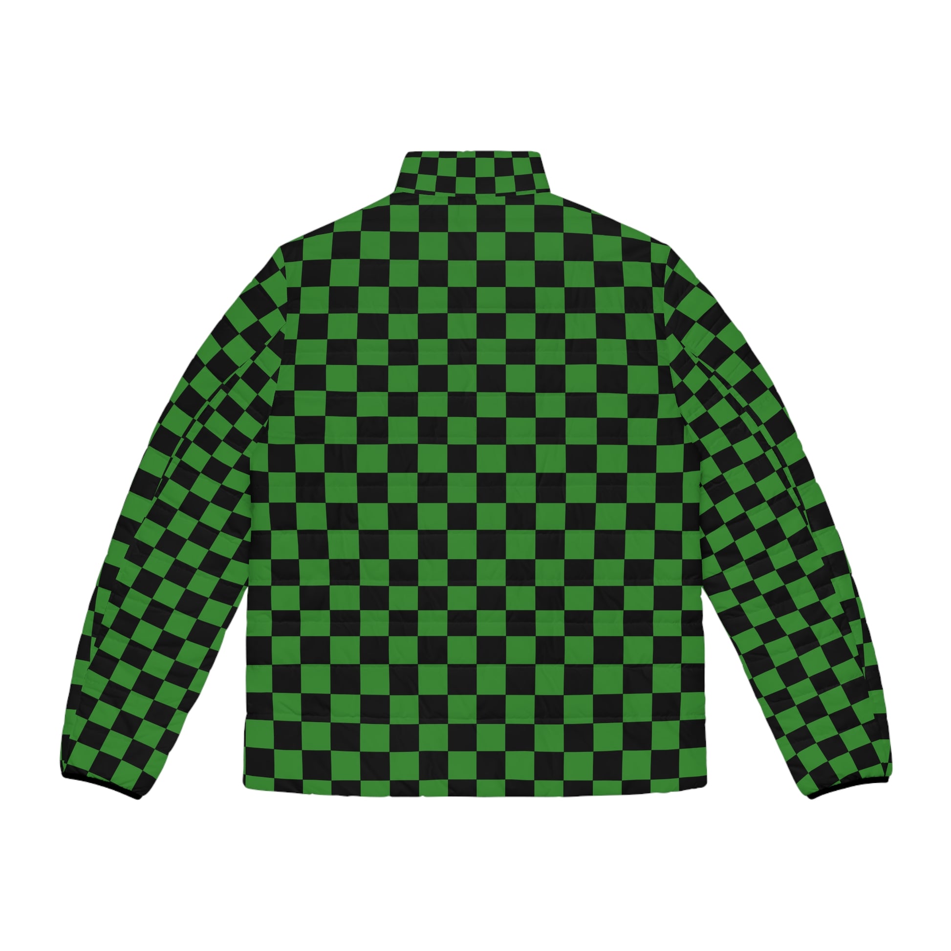 Checkerboard Green and Black Men's Puffer Jacket (AOP), Artsulli - Art is Long, Life is Short, All Over Prints, , , , , , , 