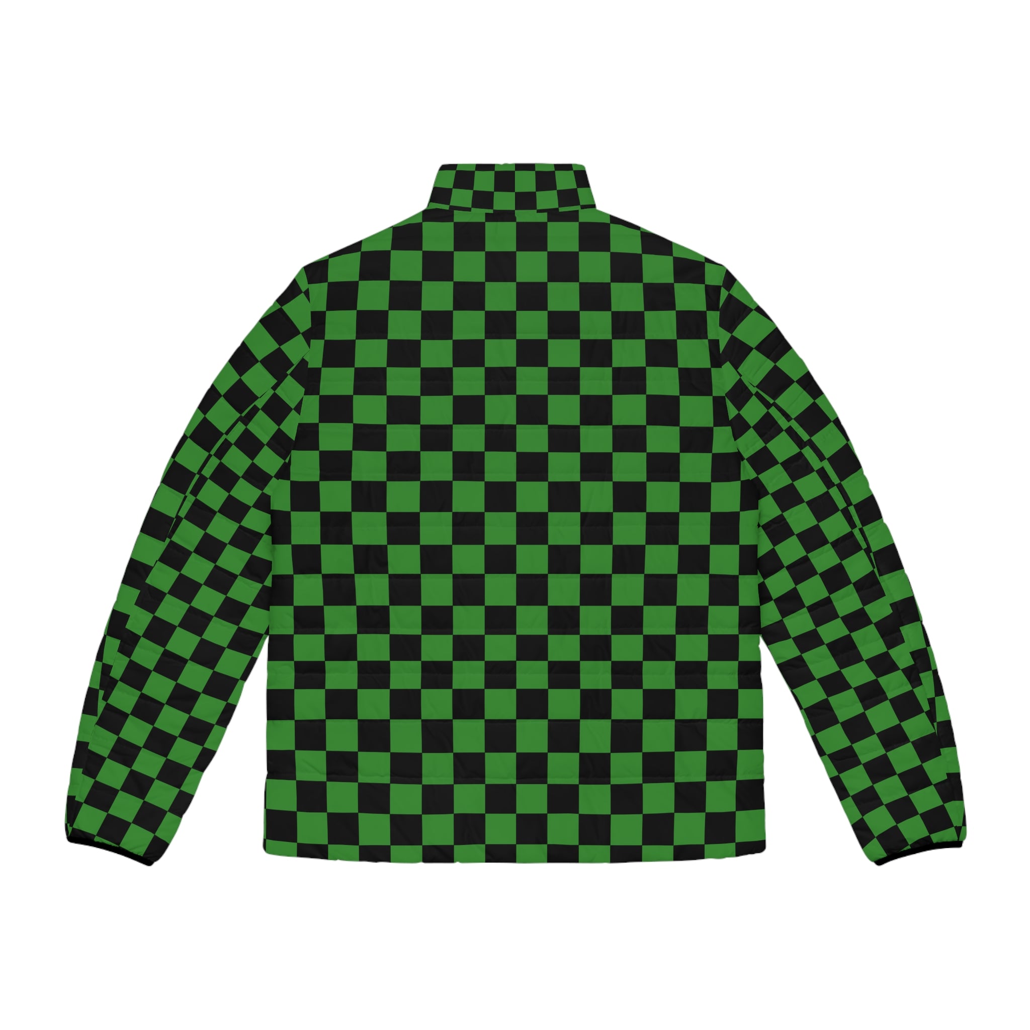 Checkerboard Green and Black Men's Puffer Jacket (AOP), Artsulli - Art is Long, Life is Short, All Over Prints, , , , , , , 