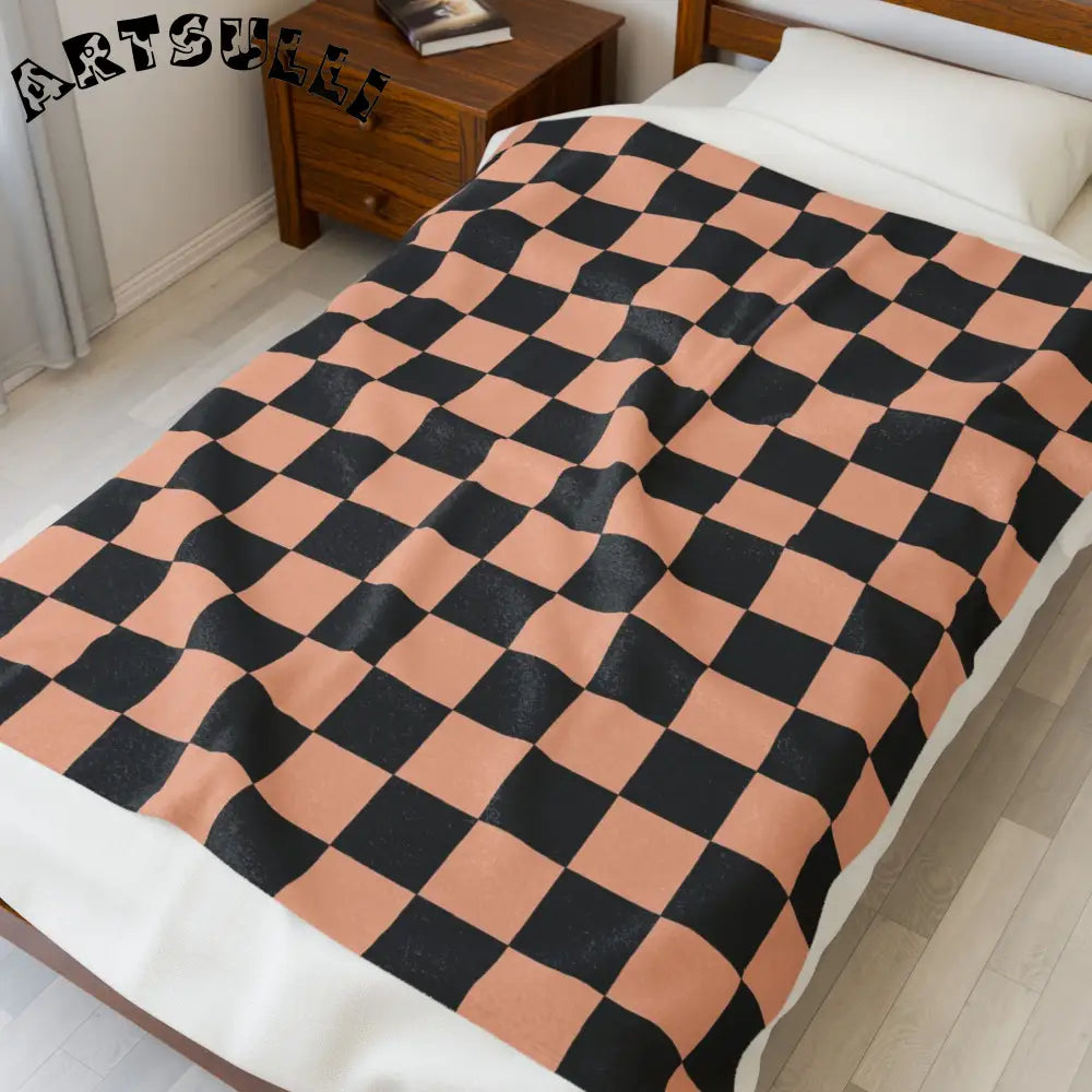 JAKKOUTTHEBXX Checkerboard Soft Orange and Black Velveteen Plush