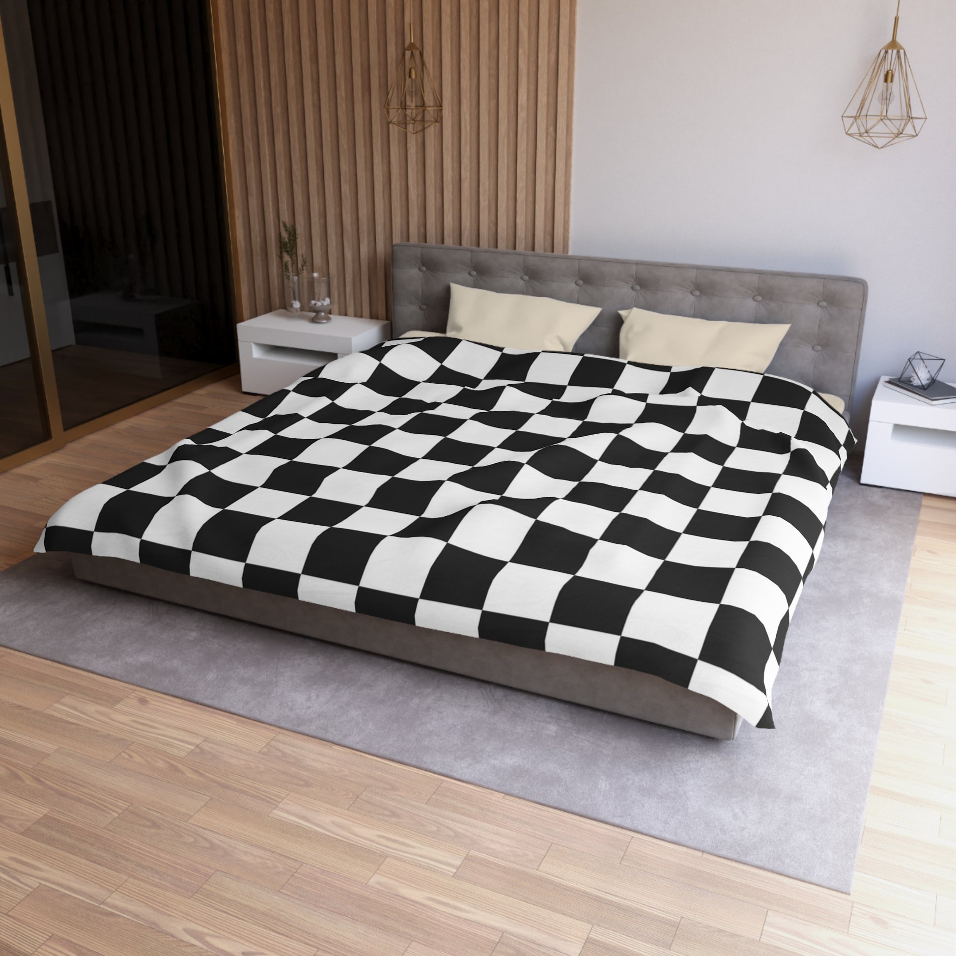 Checkerboard White and Black Microfiber Duvet Cover, Artsulli - Art is Long, Life is Short, Home Decor, , , , , , , 