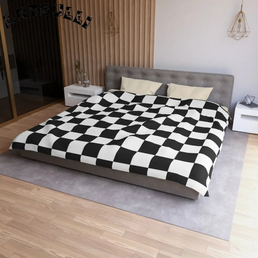 JAKKOUTTHEBXX Checkerboard White and Black Microfiber Duvet Cover