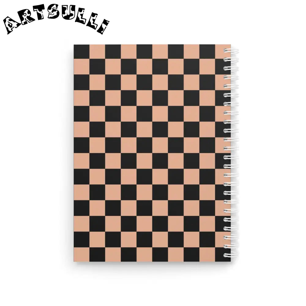 JAKKOUTTHEBXX Checkerboard Soft Orange and Black Spiral Notebook