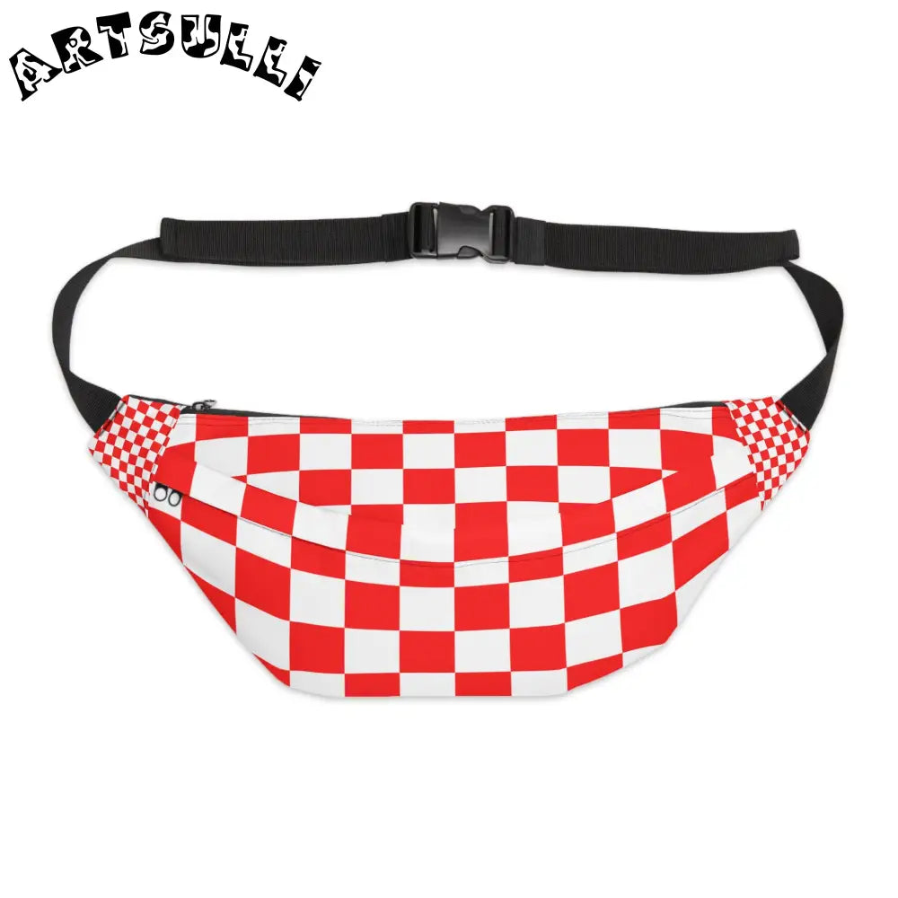 JAKKOUTTHEBXX Checkerboard Red and White Large Fanny Pack