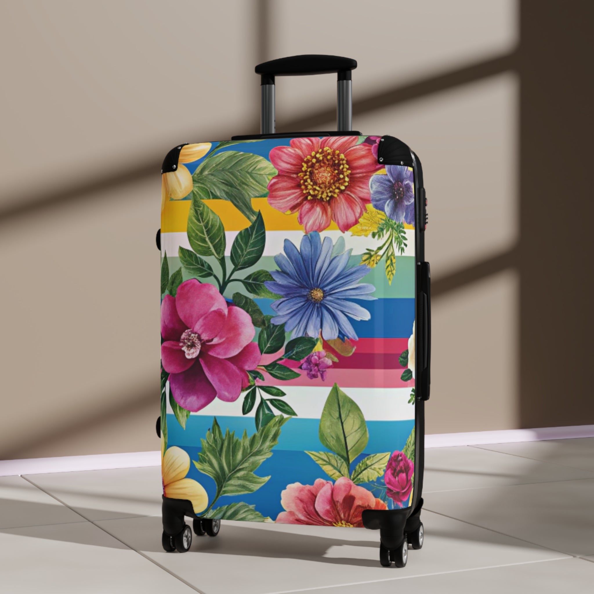 Floral Stripe 4K Suitcase, Artsulli - Art is Long, Life is Short, Bags, , , , , , , 