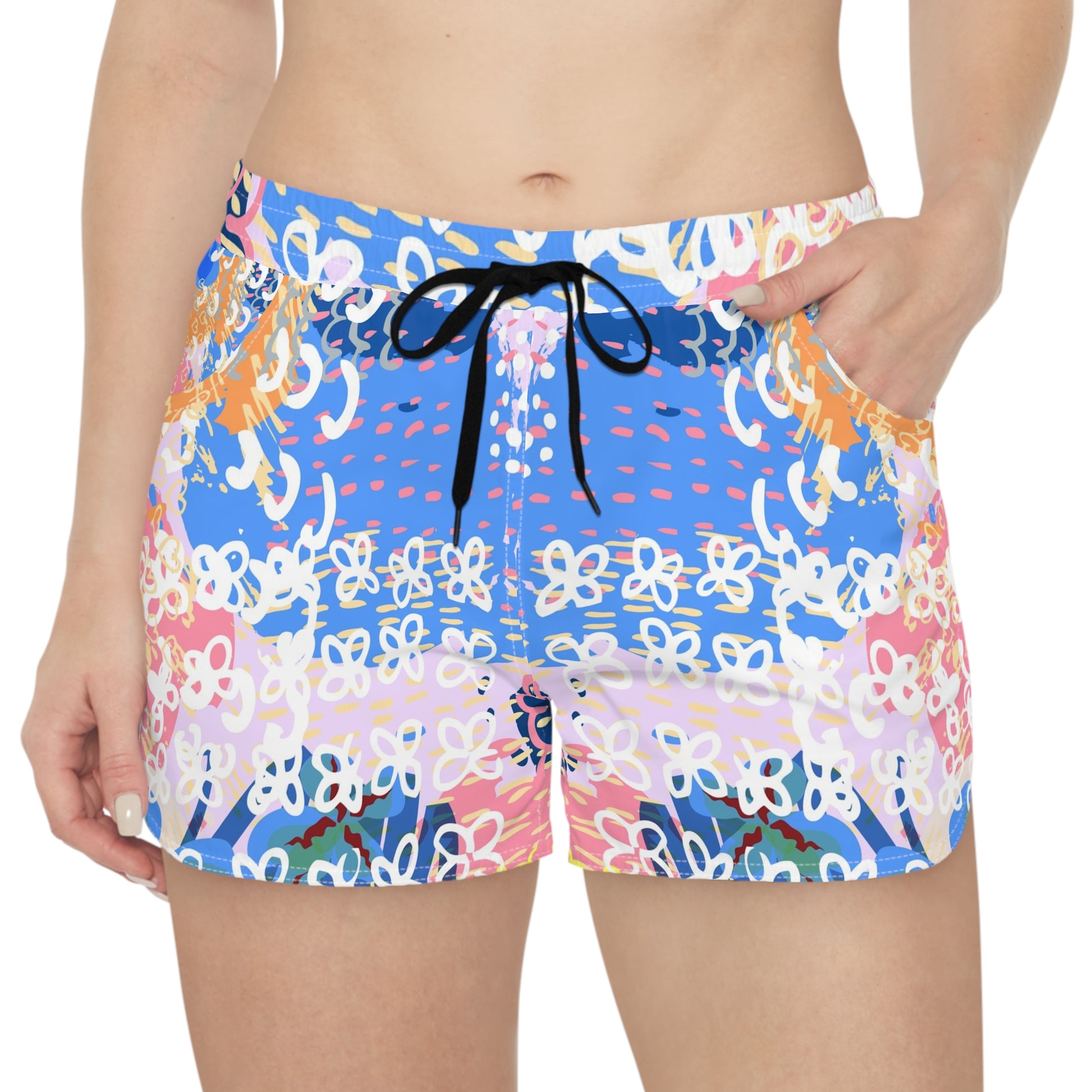 Flowers x Doodles x Hearts Multi-Color Women's Casual Shorts (AOP), Artsulli - Art is Long, Life is Short, All Over Prints, , , , , , , 