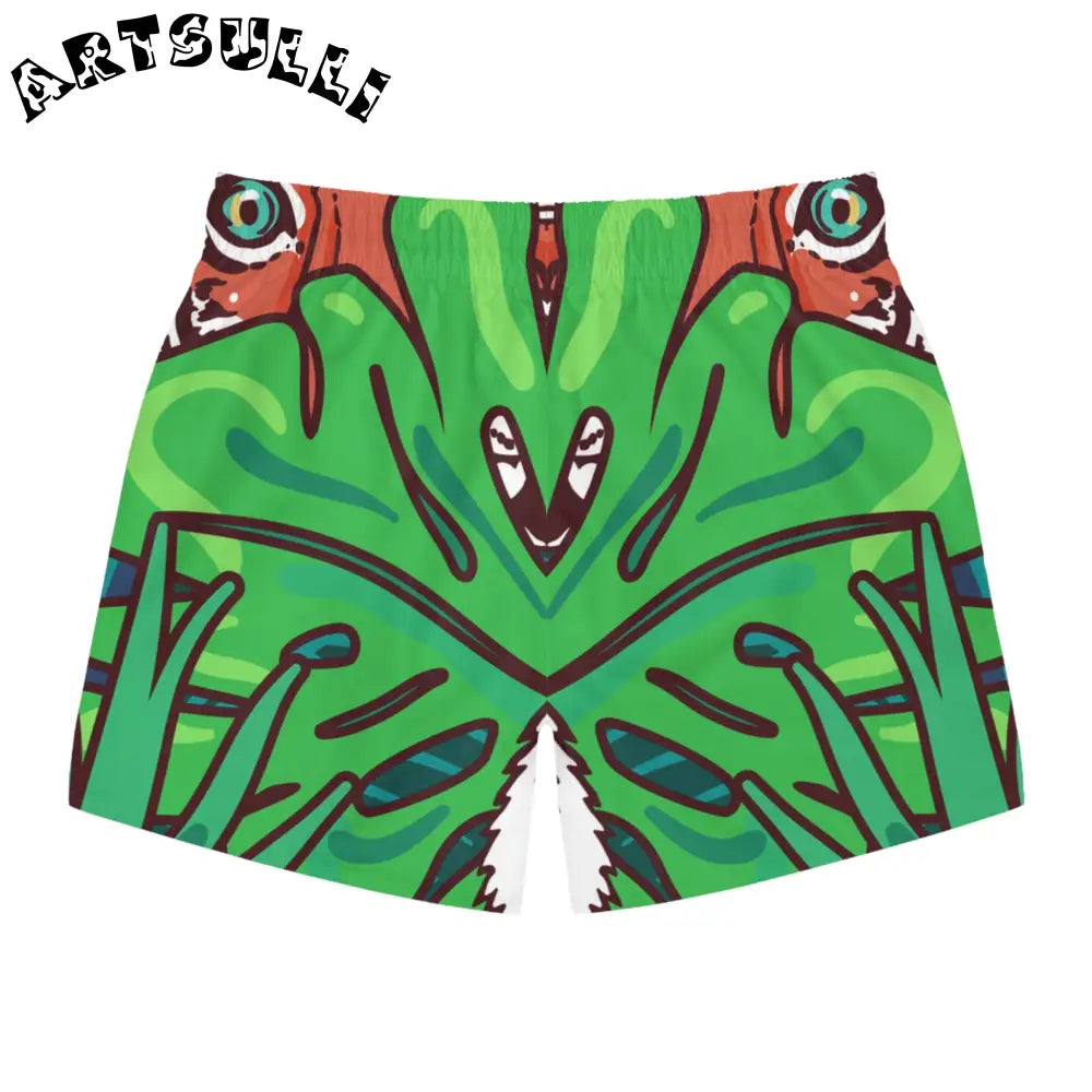 JAKKOUTTHEBXX Tropical Jungle Tigers Green and Brown Swim Trunks