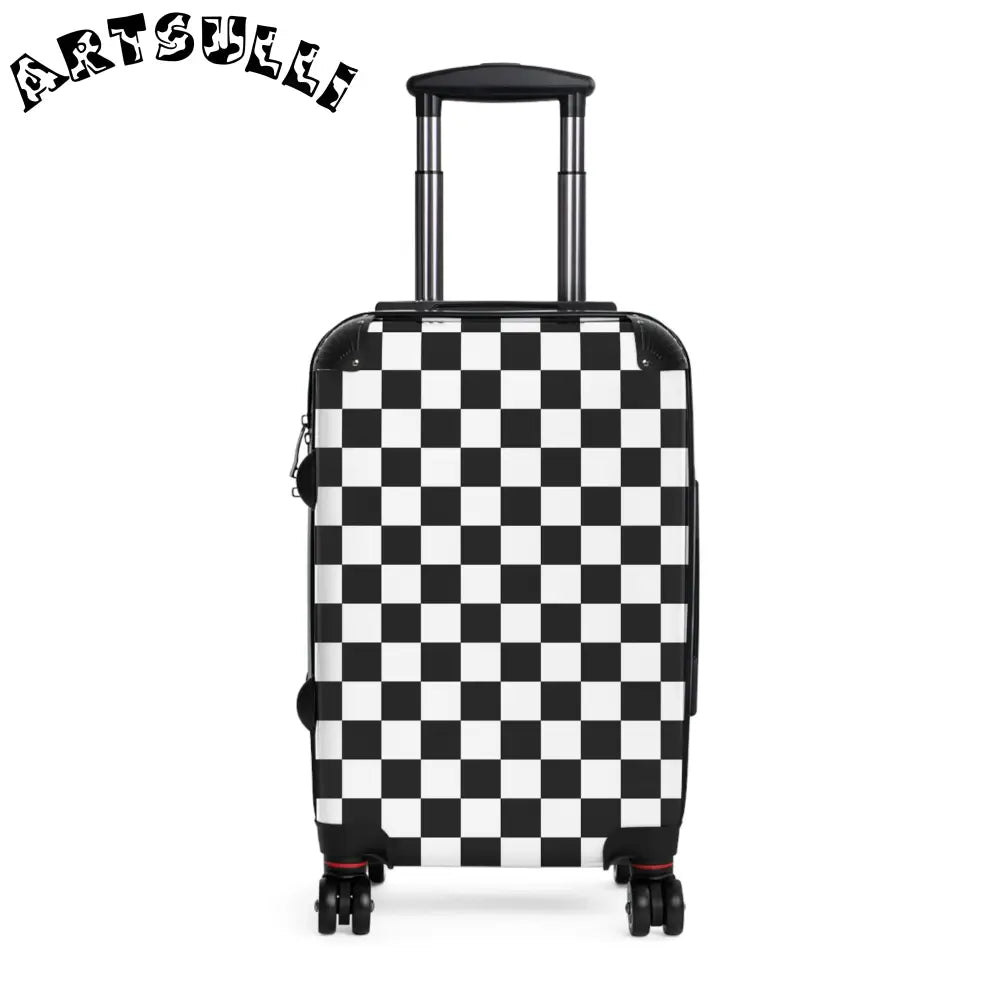 JAKKOUTTHEBXX Checkerboard White and Black Suitcase JAKKOUTTHEBXX