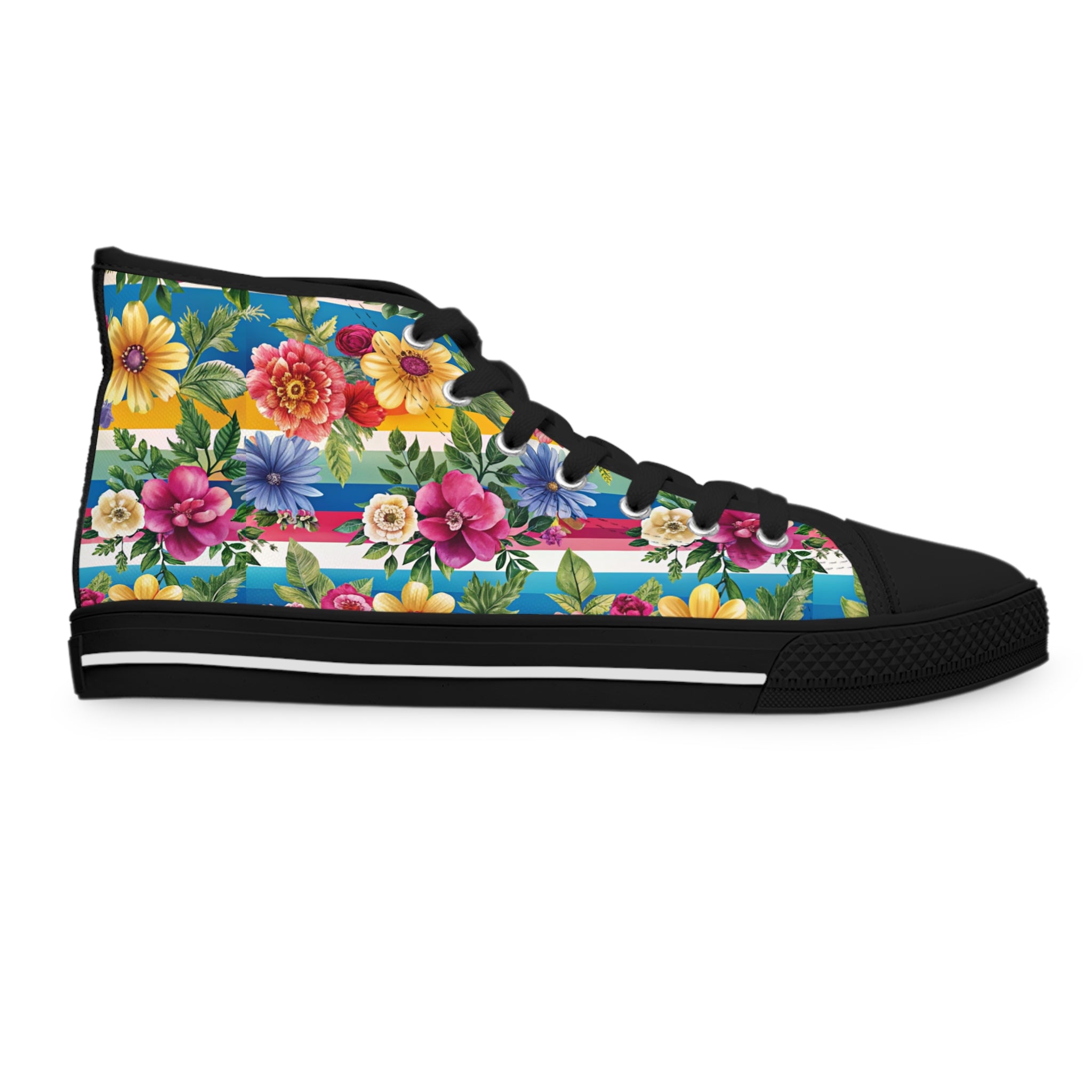 Floral Stripe 4K III Women's High Top Sneakers, Artsulli - Art is Long, Life is Short, Shoes, , , , , , , 