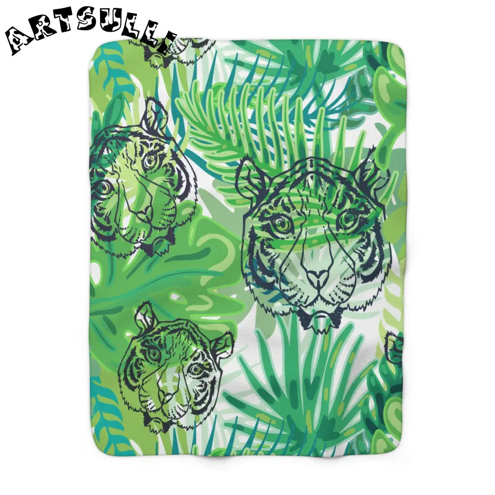 JAKKOUTTHEBXX Tropical Jungle Tigers Green Sherpa Fleece Blanket