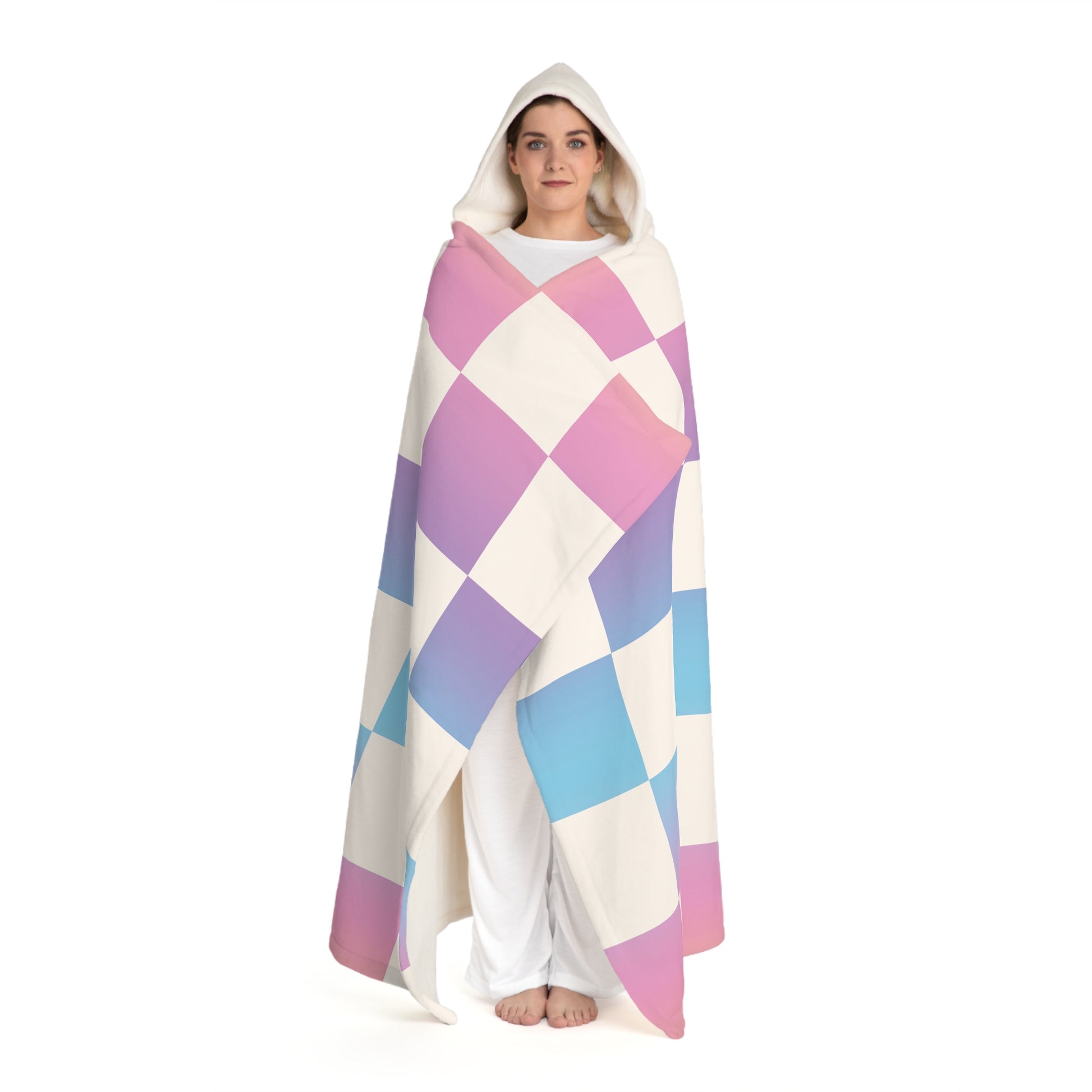 Vaporwave Check Hooded Sherpa Fleece Blanket, Artsulli - Art is Long, Life is Short, All Over Prints, , , , , , , 