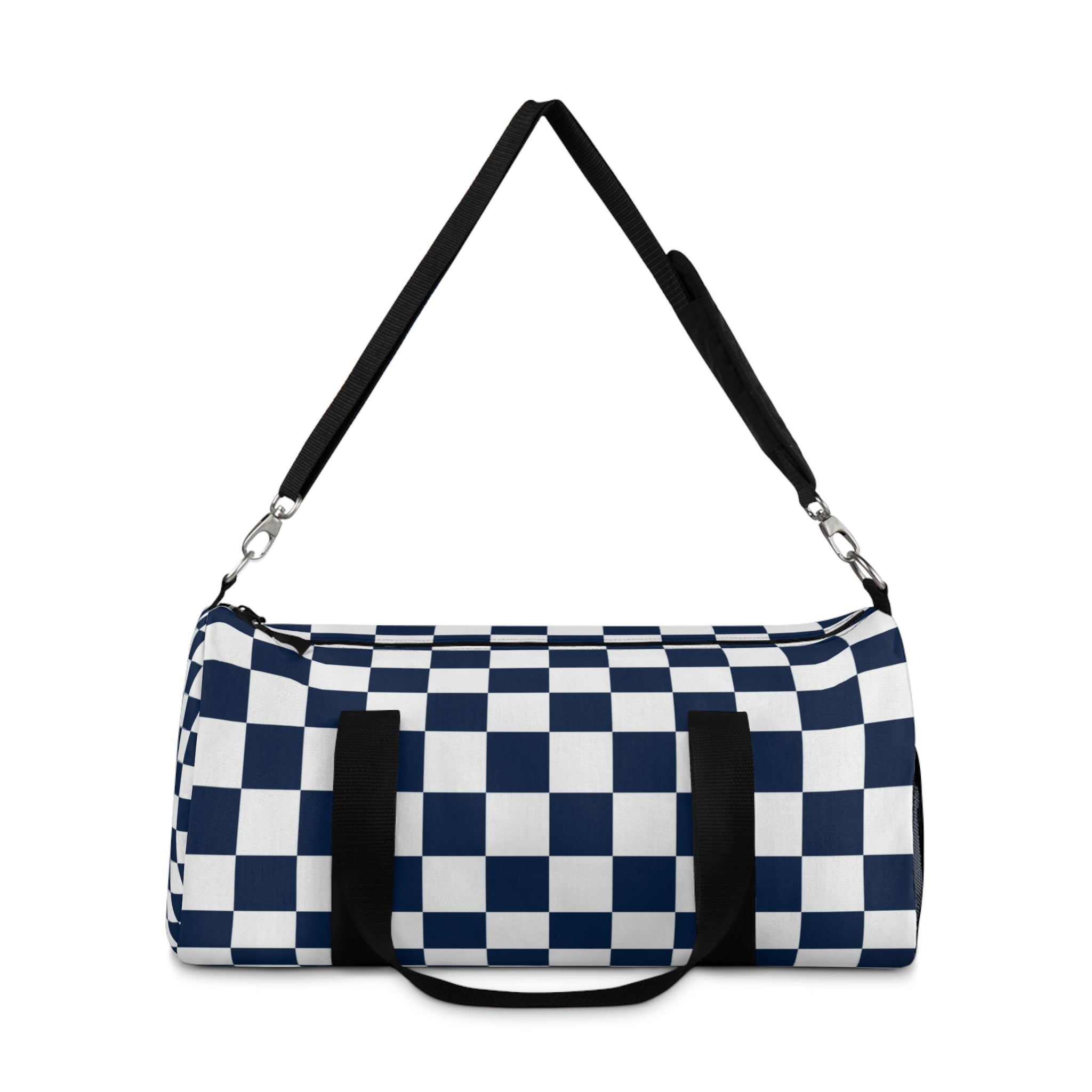 Checkerboard II White and Navy Blue Duffel Bag, Artsulli - Art is Long, Life is Short, Bags, , , , , , , 