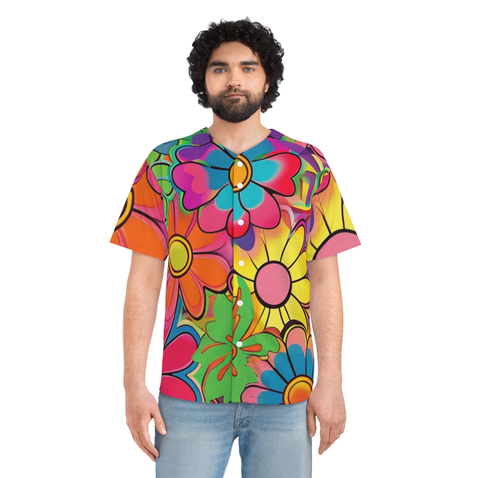 Chromatic Daisy Dream Men's Baseball Jersey (AOP), Artsulli - Art is Long, Life is Short, All Over Prints, , , , , , , 