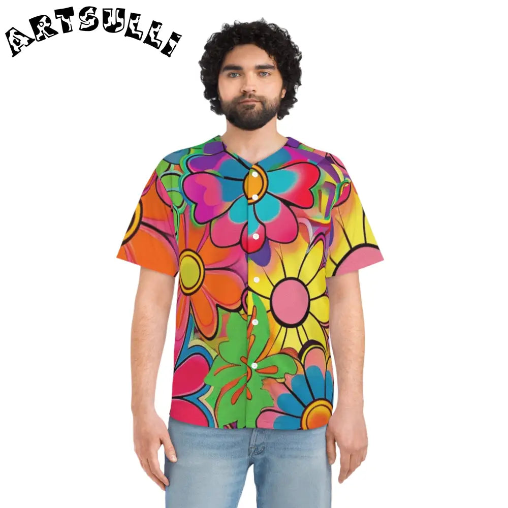 JAKKOUTTHEBXX Chromatic Daisy Dream Men’s Baseball Jersey (AOP)