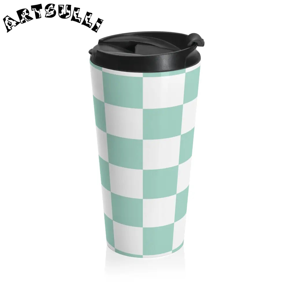 JAKKOUTTHEBXX Teal Checkerboard Stainless Steel Travel Mug 2025