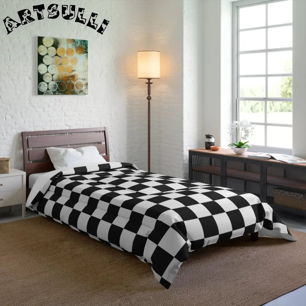 JAKKOUTTHEBXX Checkerboard White and Black Comforter JAKKOUTTHEBXX