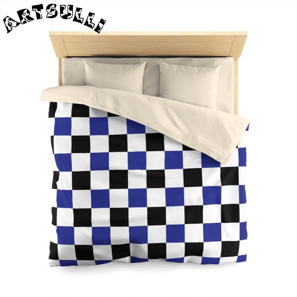 JAKKOUTTHEBXX Checkerboard Blue White and Black Microfiber Duvet