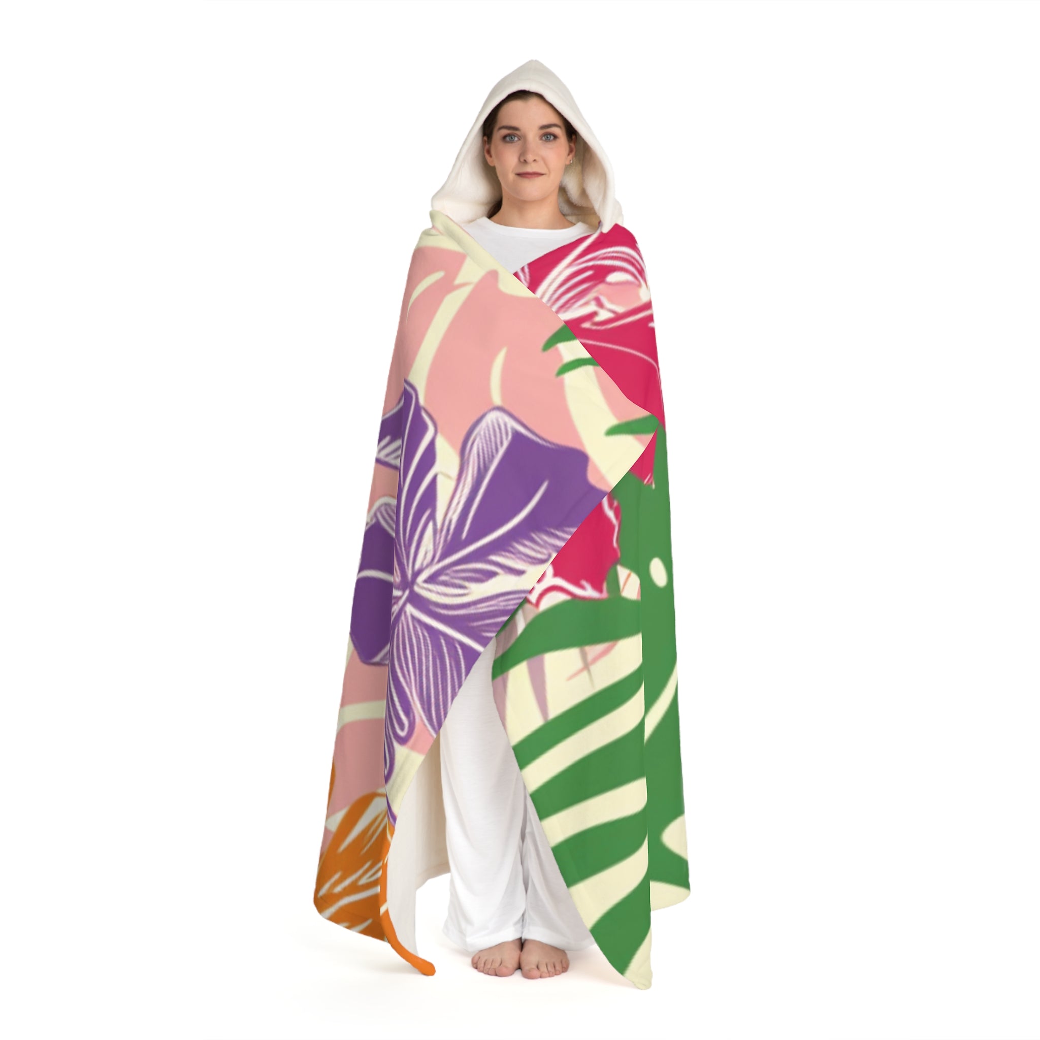 Blooming Tropical Flowers Hooded Sherpa Fleece Blanket, Artsulli - Art is Long, Life is Short, All Over Prints, , , , , , , 