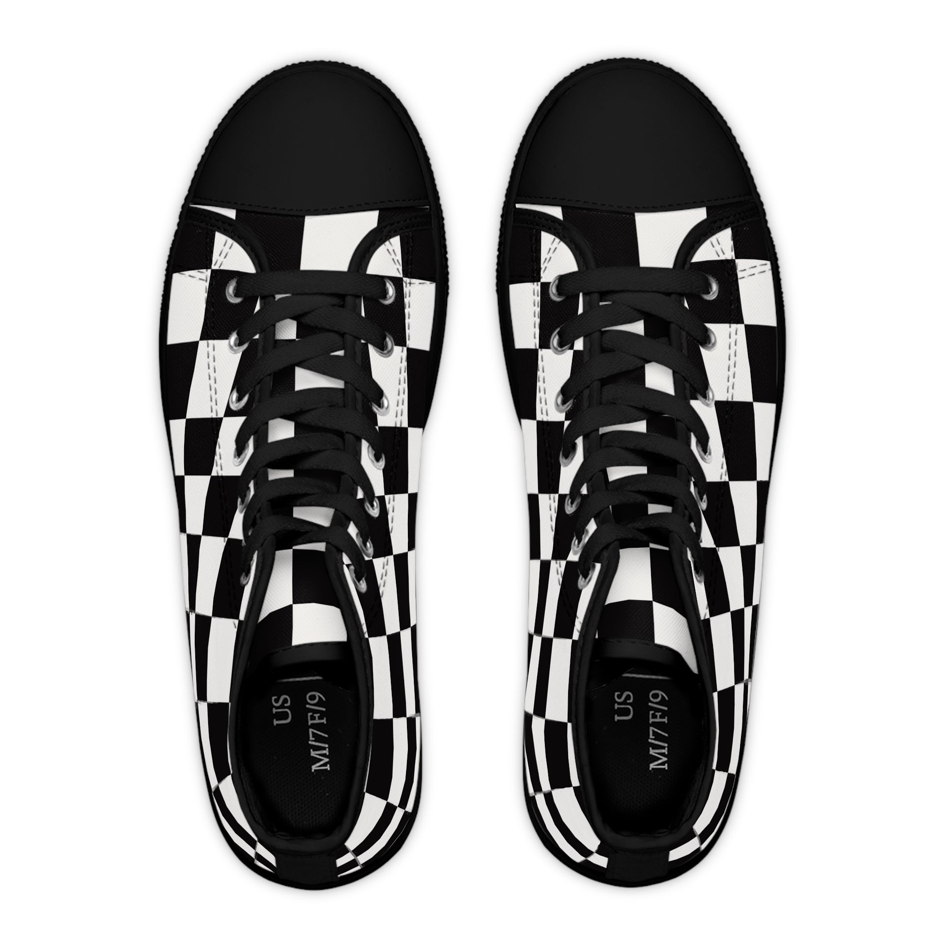 Checkerboard White and Black Women's High Top Sneakers, Artsulli - Art is Long, Life is Short, Shoes, , , , , , , 