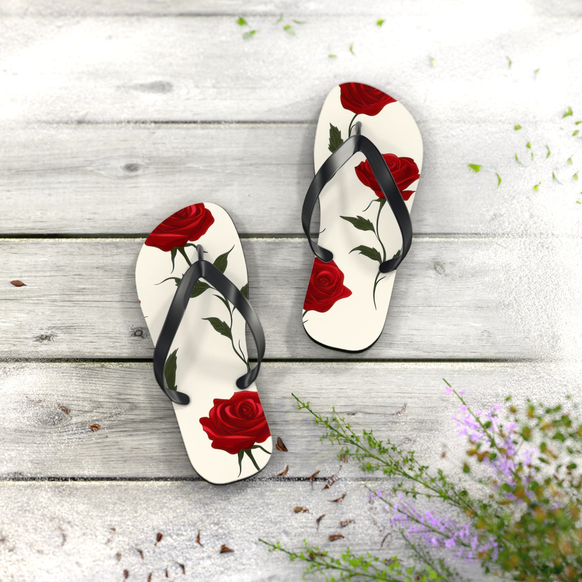 Red Roses Flip Flops, Artsulli - Art is Long, Life is Short, Shoes, , , , , , , 