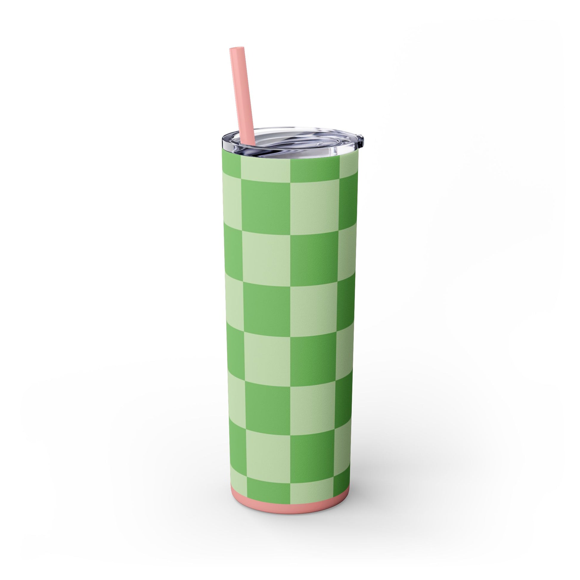 Checkerboard Green Skinny Tumbler with Straw, 20oz, Artsulli - Art is Long, Life is Short, Mug, , , , , , , 