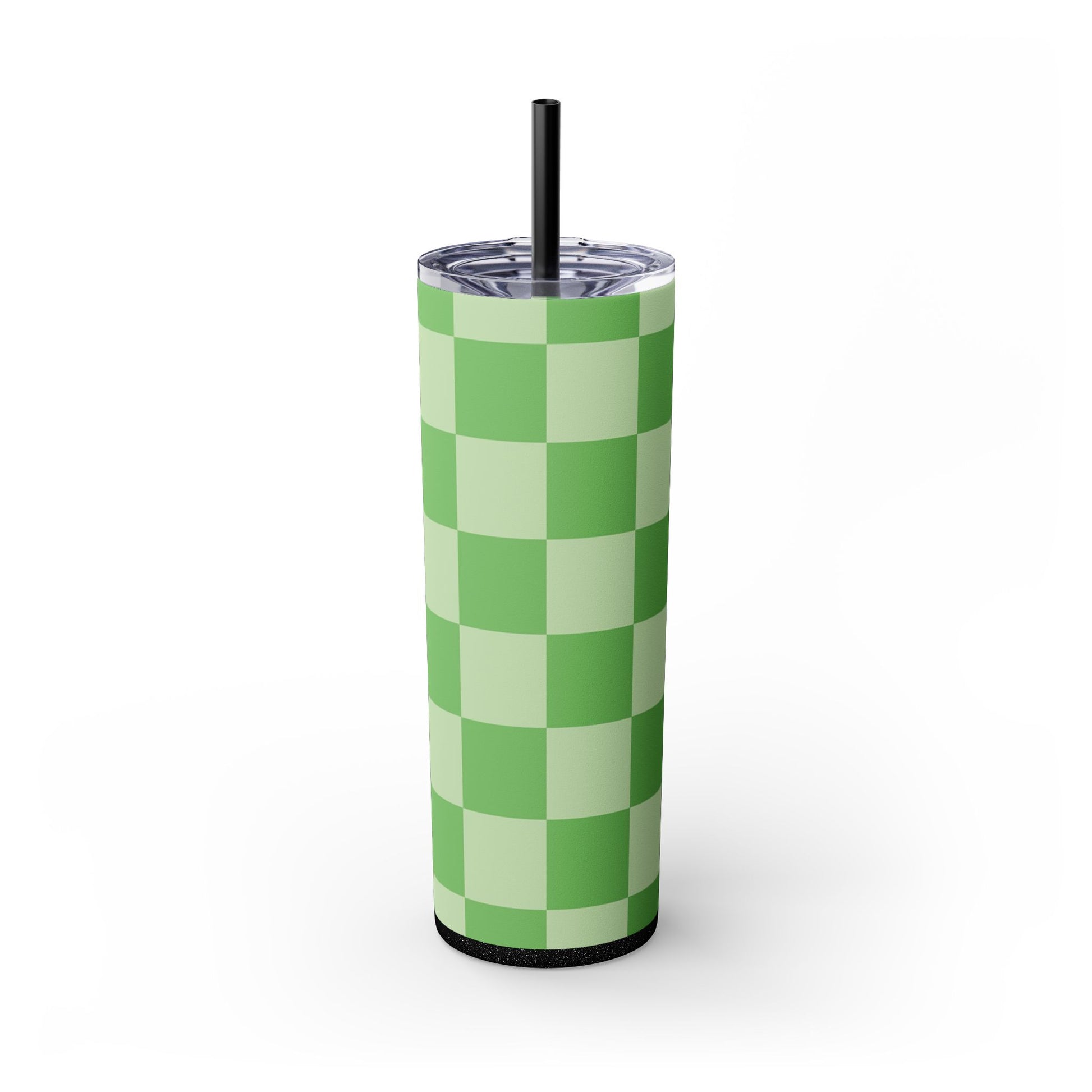 Checkerboard Green Skinny Tumbler with Straw, 20oz, Artsulli - Art is Long, Life is Short, Mug, Finish, Glossy, Color, Glitter Black, Size, 20oz, 31308569355121346003