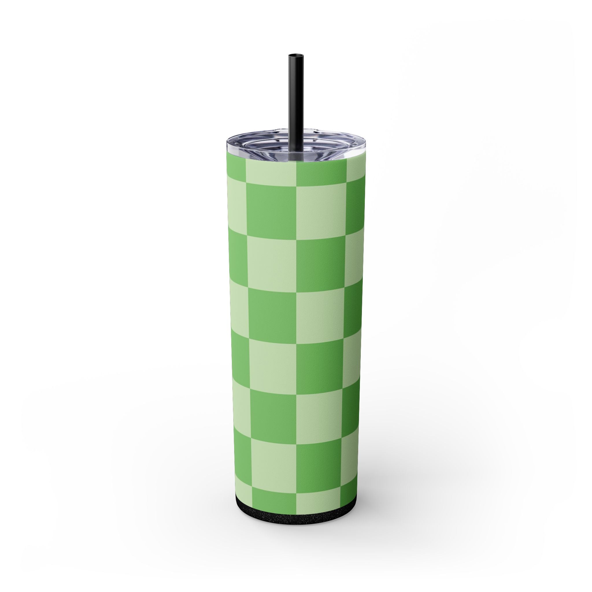 Checkerboard Green Skinny Tumbler with Straw, 20oz, Artsulli - Art is Long, Life is Short, Mug, Finish, Glossy, Color, Glitter Black, Size, 20oz, 31308569355121346003