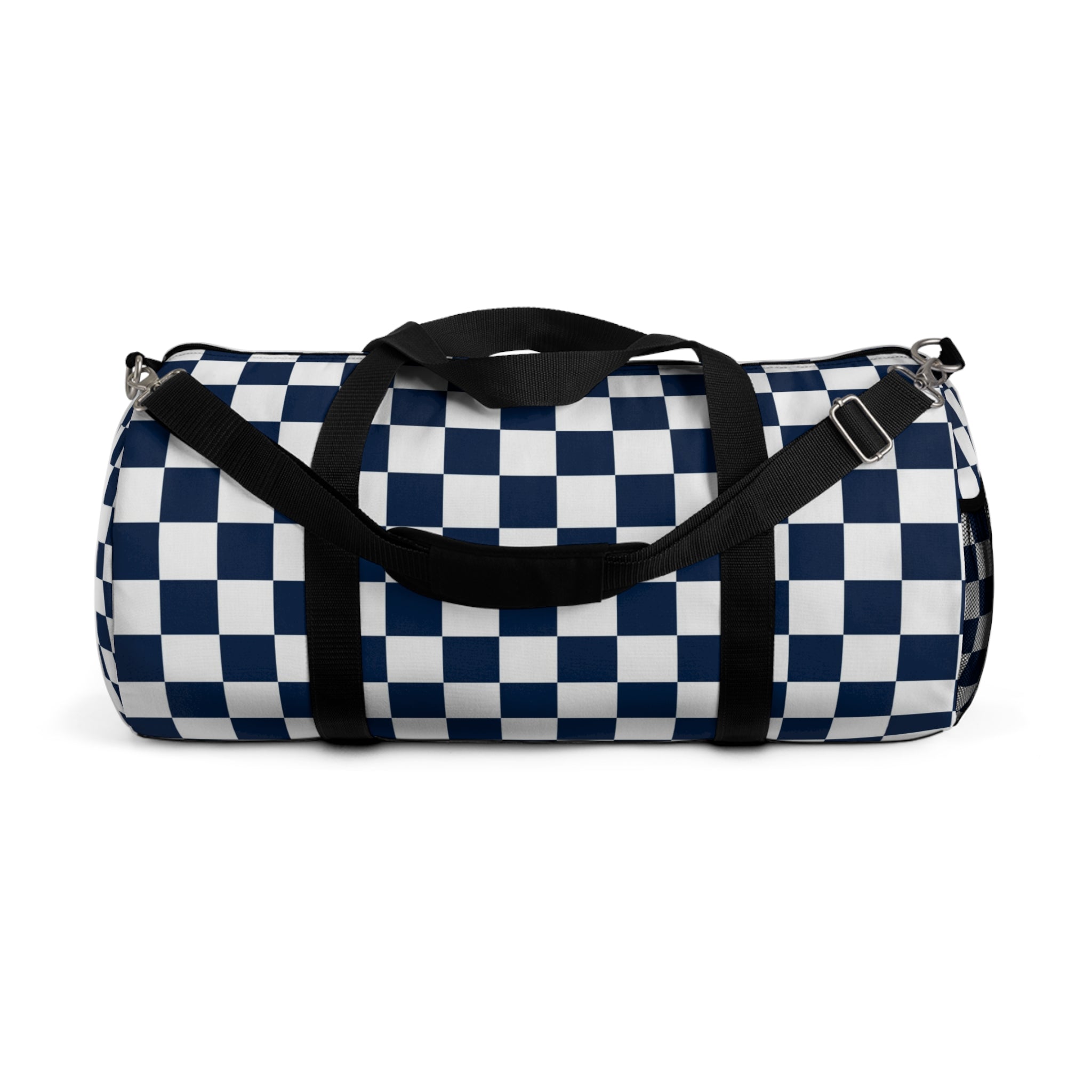 Checkerboard II White and Navy Blue Duffel Bag, Artsulli - Art is Long, Life is Short, Bags, Size, Large, , , , , 21231192270234194964