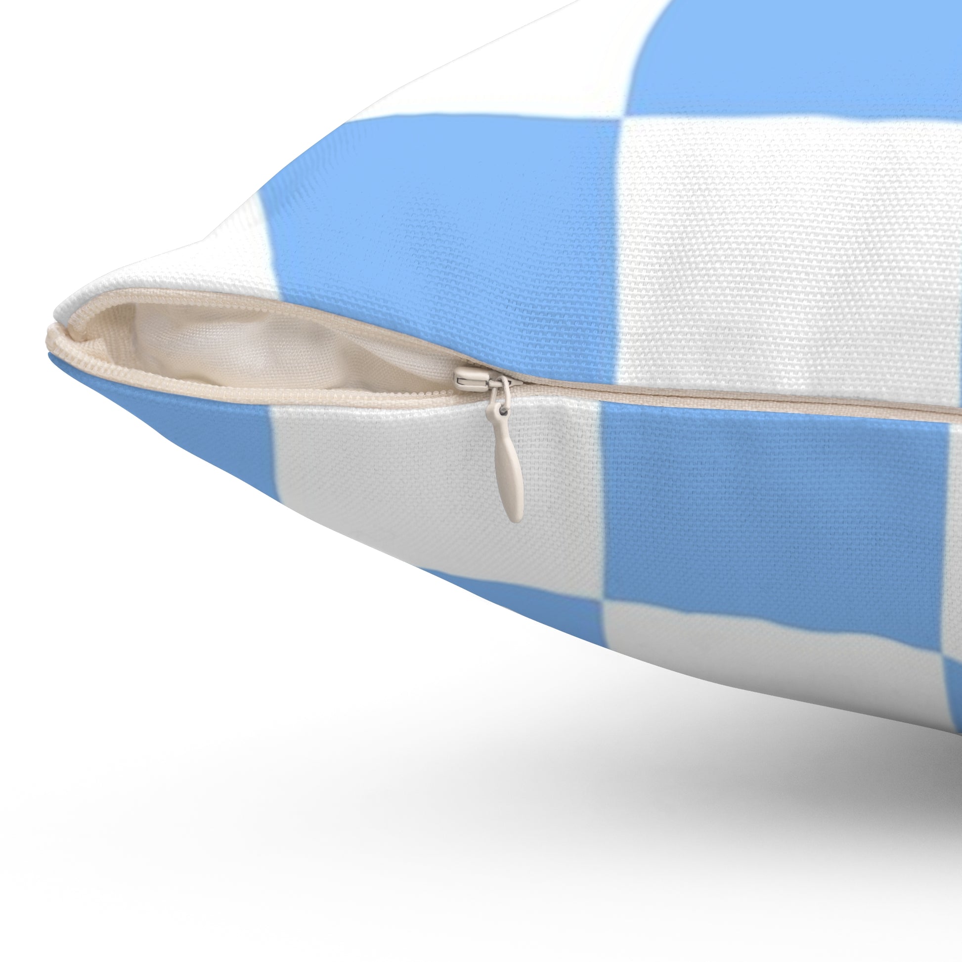 Checkerboard White and Light Blue Spun Polyester Square Pillow, Artsulli - Art is Long, Life is Short, Home Decor, , , , , , , 