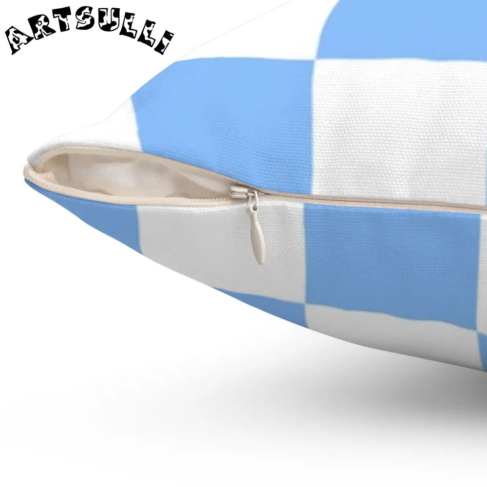 JAKKOUTTHEBXX Checkerboard White and Light Blue Spun Polyester