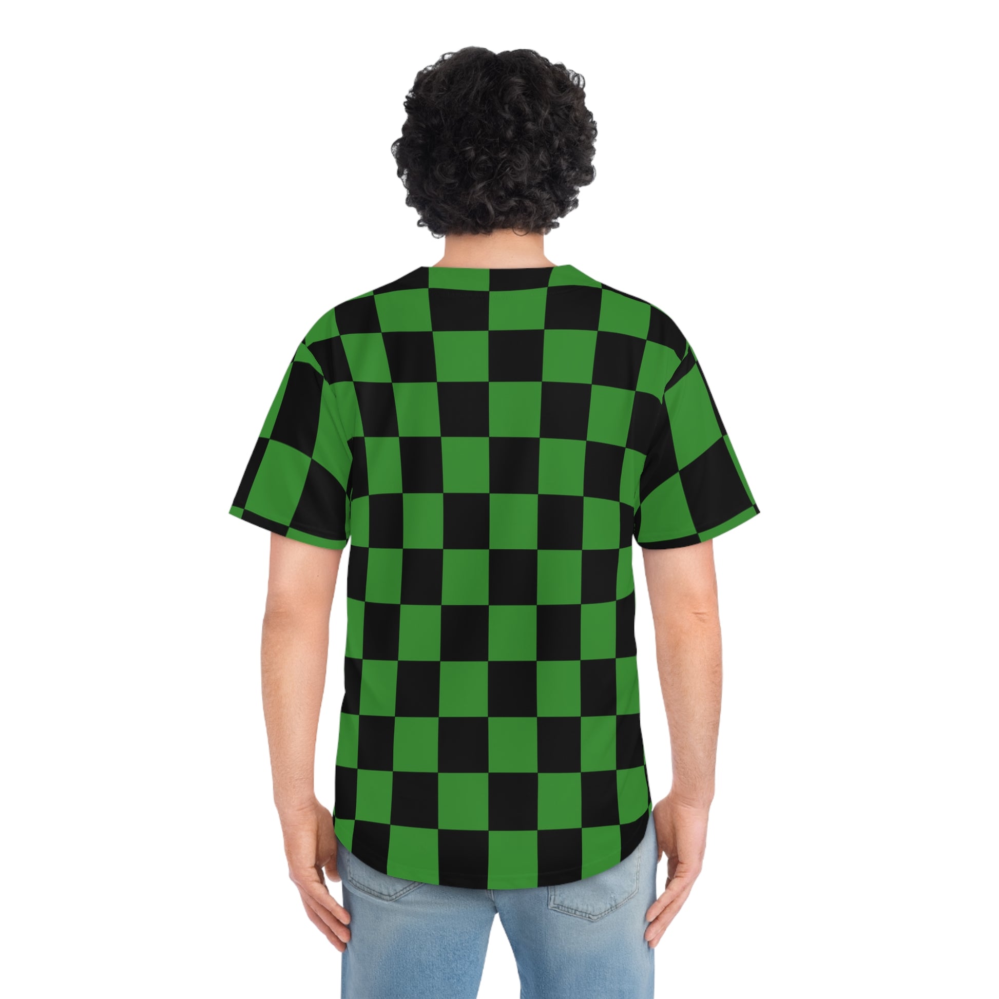 Checkerboard Green and Black Men's Baseball Jersey (AOP), Artsulli - Art is Long, Life is Short, All Over Prints, , , , , , , 