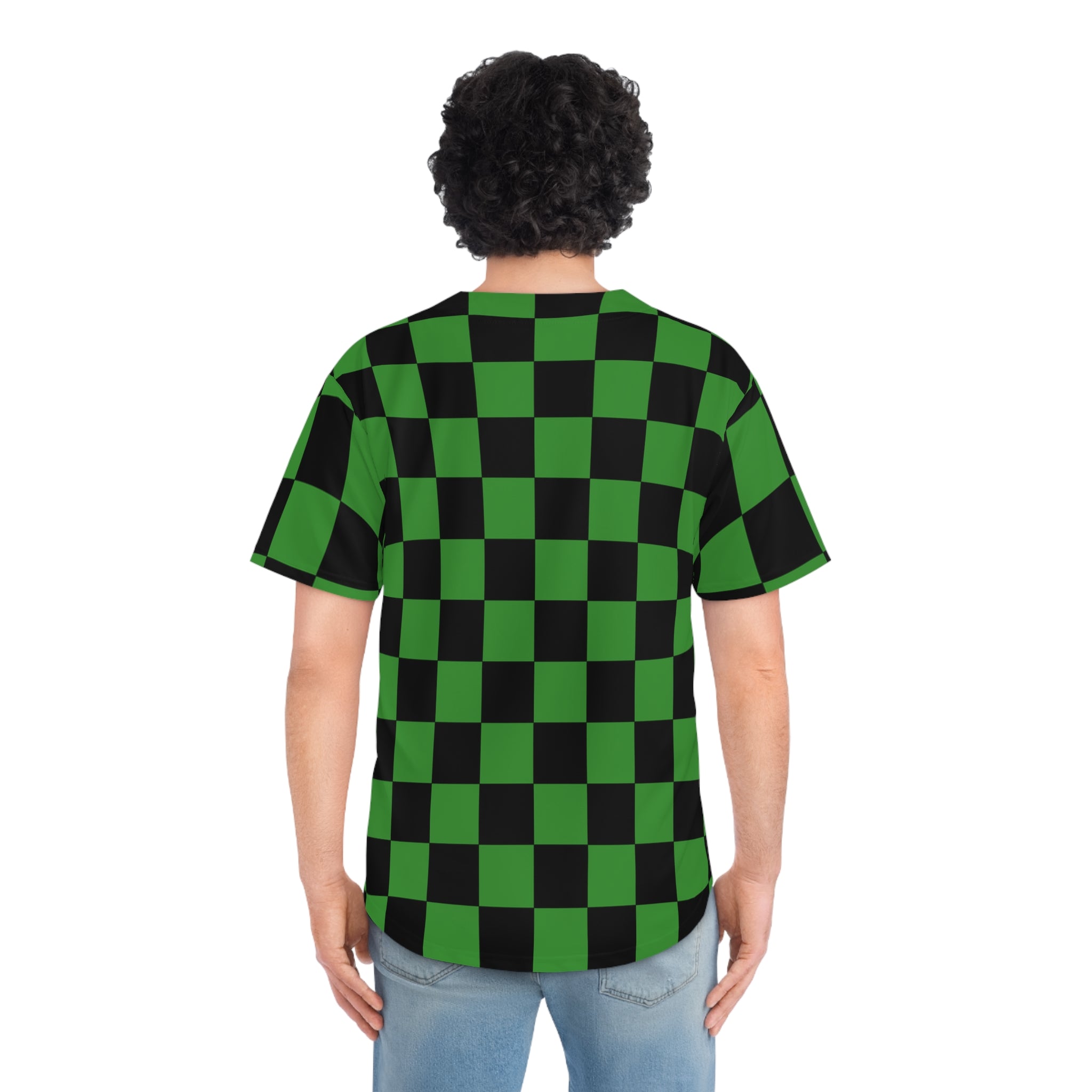 Checkerboard Green and Black Men's Baseball Jersey (AOP), Artsulli - Art is Long, Life is Short, All Over Prints, , , , , , , 