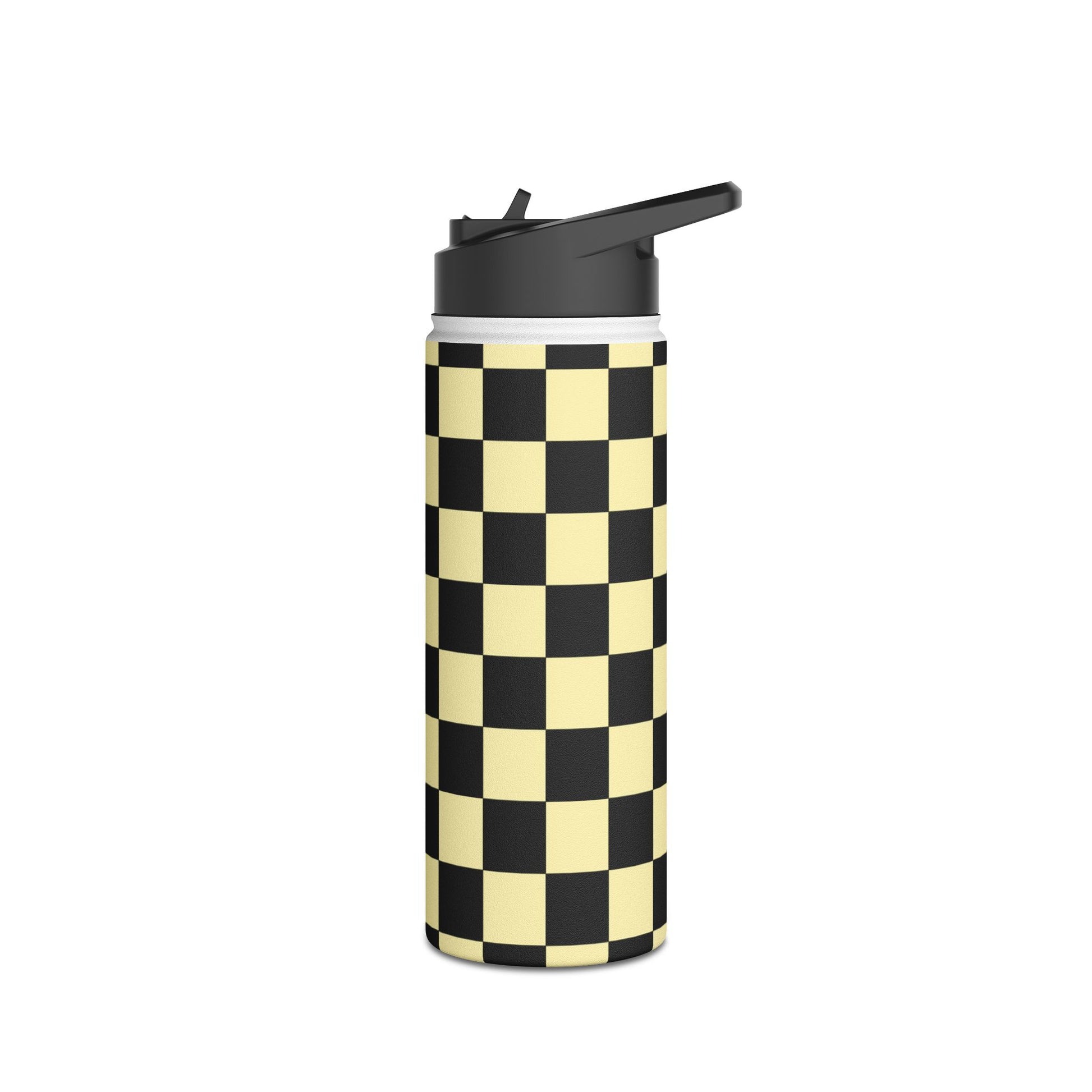 Checkerboard Black and Yellow Stainless Steel Water Bottle, Standard Lid, Artsulli - Art is Long, Life is Short, Mug, , , , , , , 