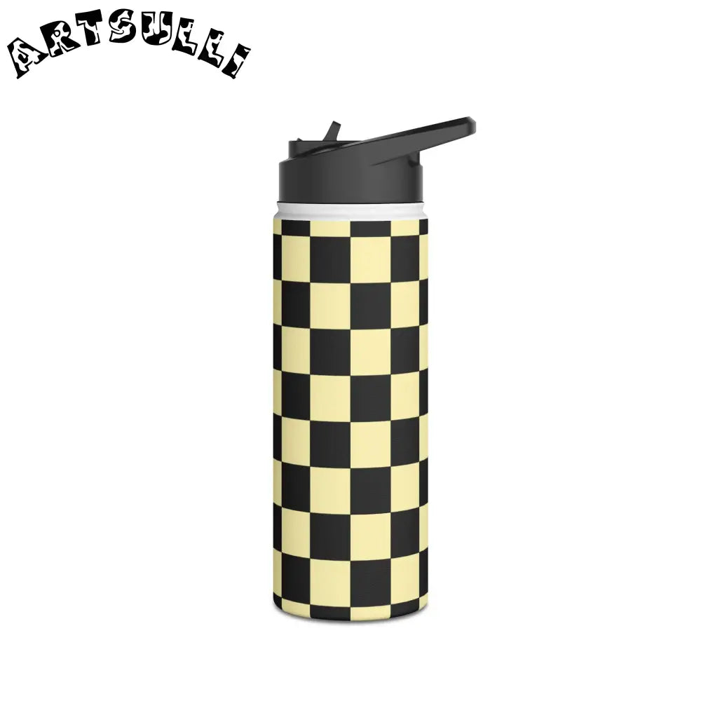JAKKOUTTHEBXX Checkerboard Black and Yellow Stainless Steel Water