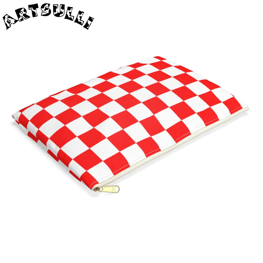 JAKKOUTTHEBXX Checkerboard Red and White Accessory Pouch