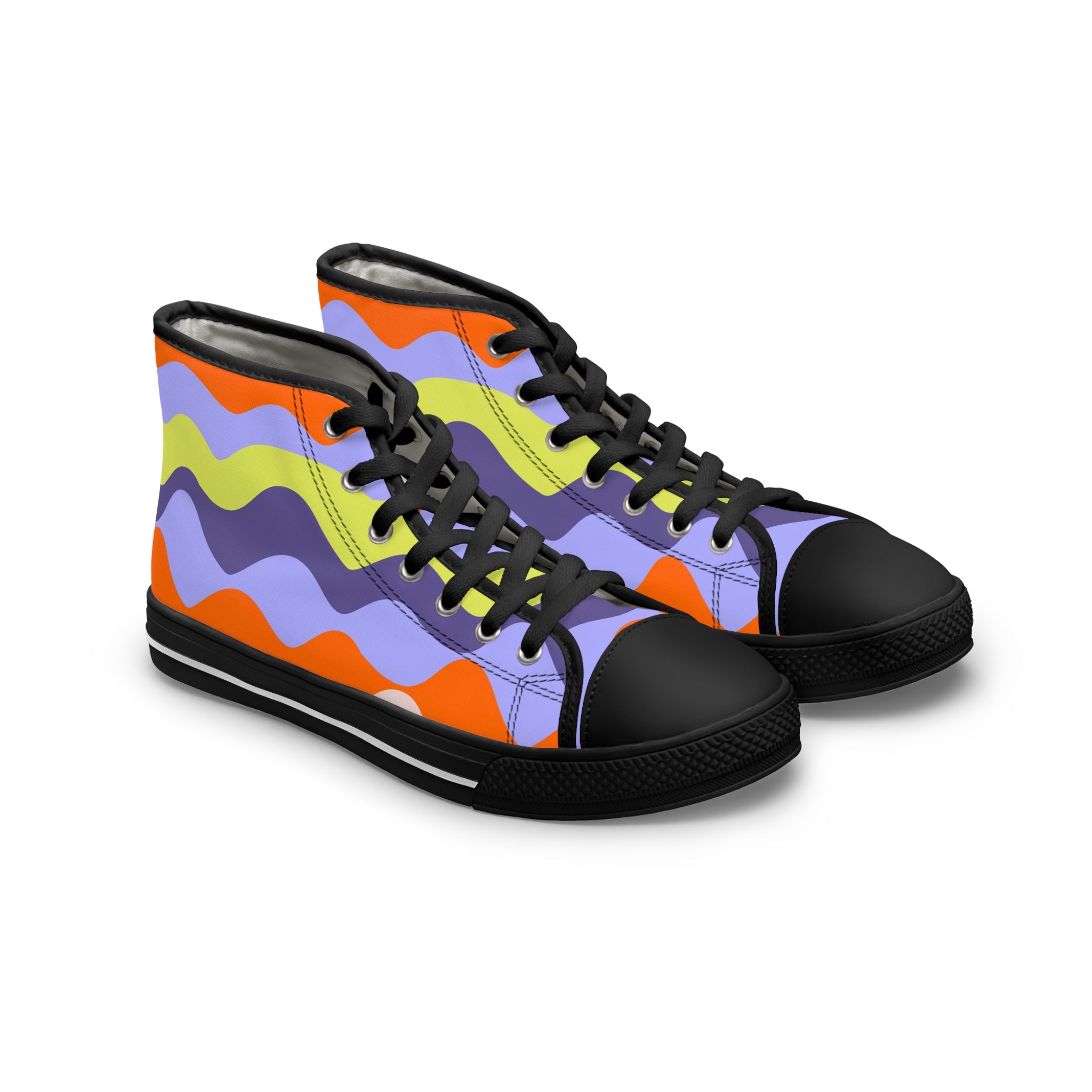 Waves II Red and Blue Women's High Top Sneakers, Artsulli - Art is Long, Life is Short, Shoes, Size, US 5.5, Color, Black sole, , , 13633421538259010785