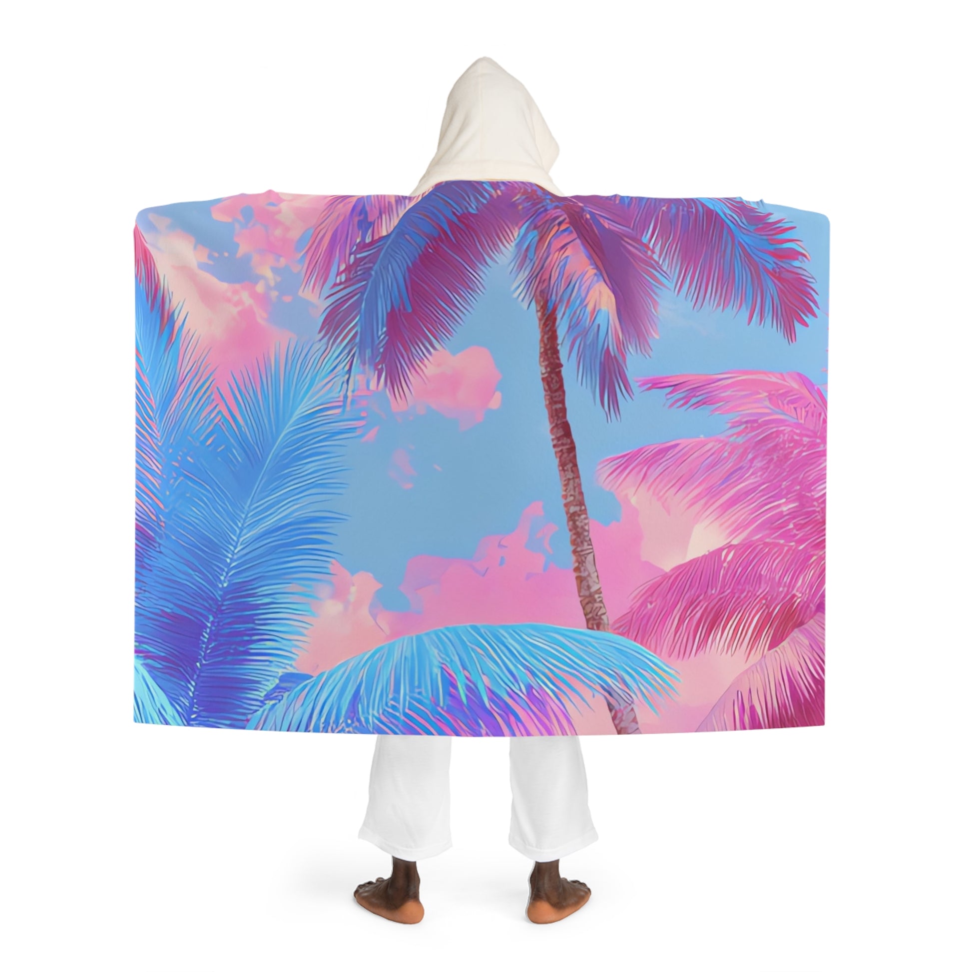 Ethereal Pastel Palms Hooded Sherpa Fleece Blanket, Artsulli - Art is Long, Life is Short, All Over Prints, , , , , , , 