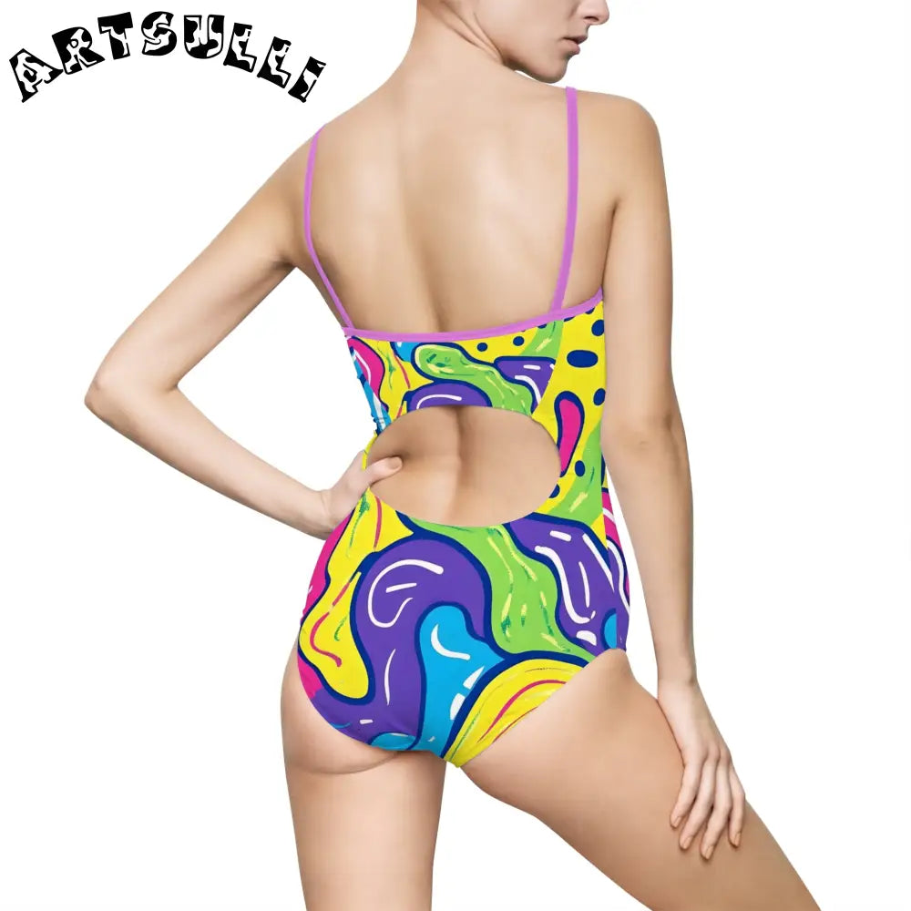 JAKKOUTTHEBXX Colorful Abstract Print One-Piece Swimsuit 2025
