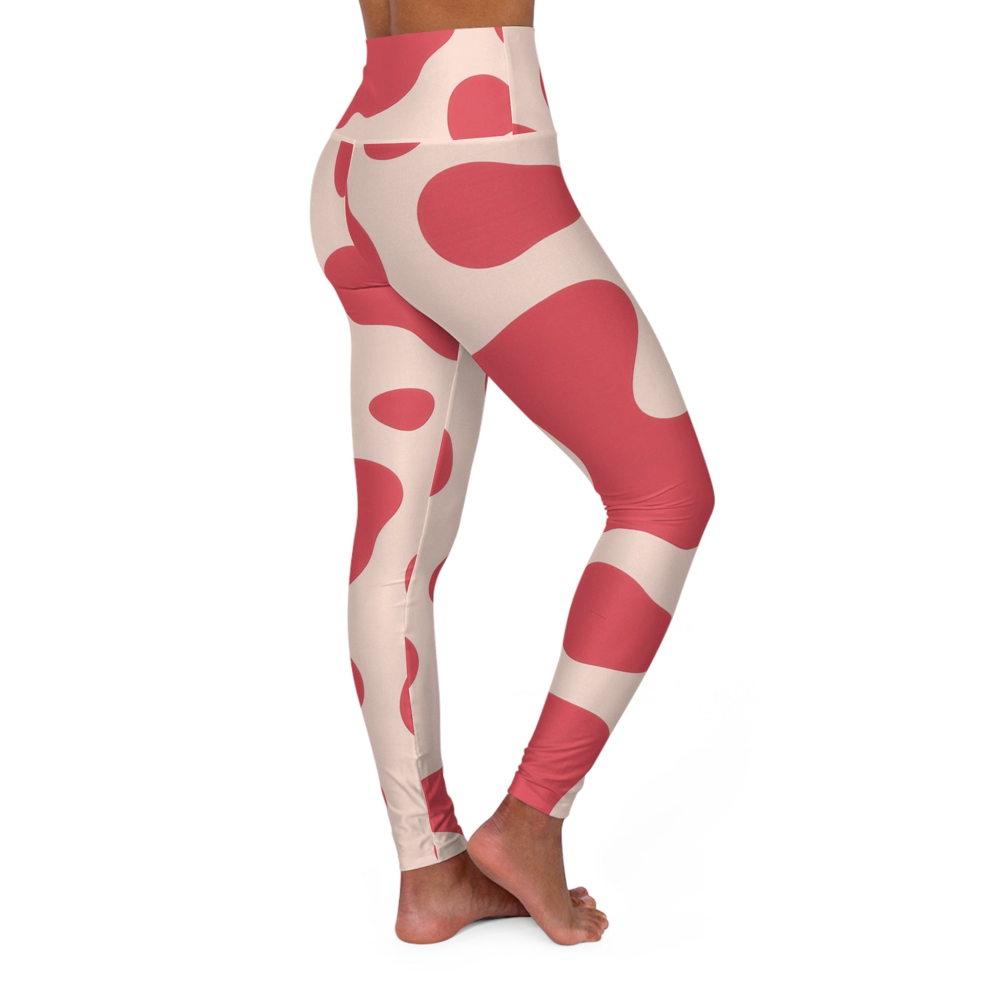 Red Jungle Cow High Waisted Yoga Leggings (AOP), Artsulli - Art is Long, Life is Short, All Over Prints, , , , , , , 