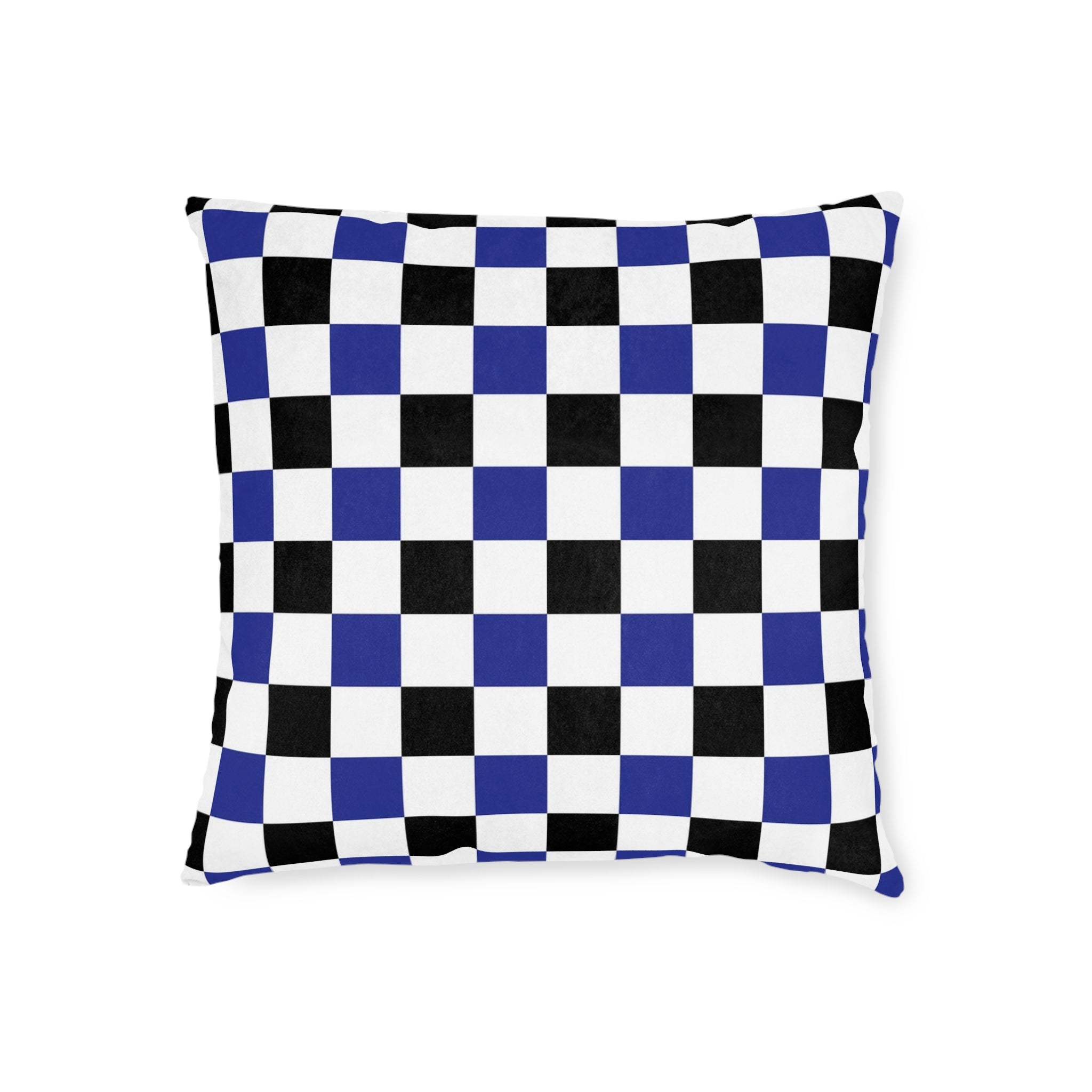 Checkerboard Blue White and Black Square Pillow, Artsulli - Art is Long, Life is Short, Home Decor, Size, 18" × 18", , , , , 80971138786705516212