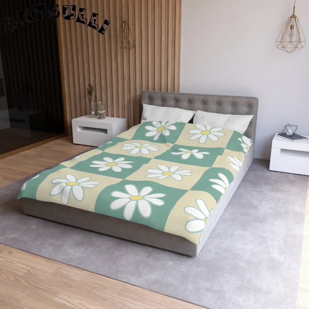 JAKKOUTTHEBXX Retro Daisy Checkerboard Green and Tan Microfiber
