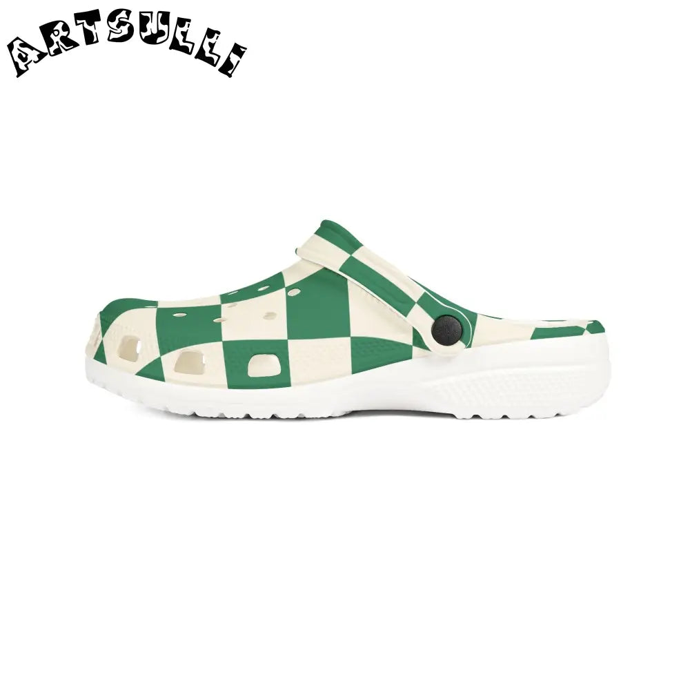 JAKKOUTTHEBXX Checkerboard Dark Green EVA Foam Rubber Shoes (AOP)